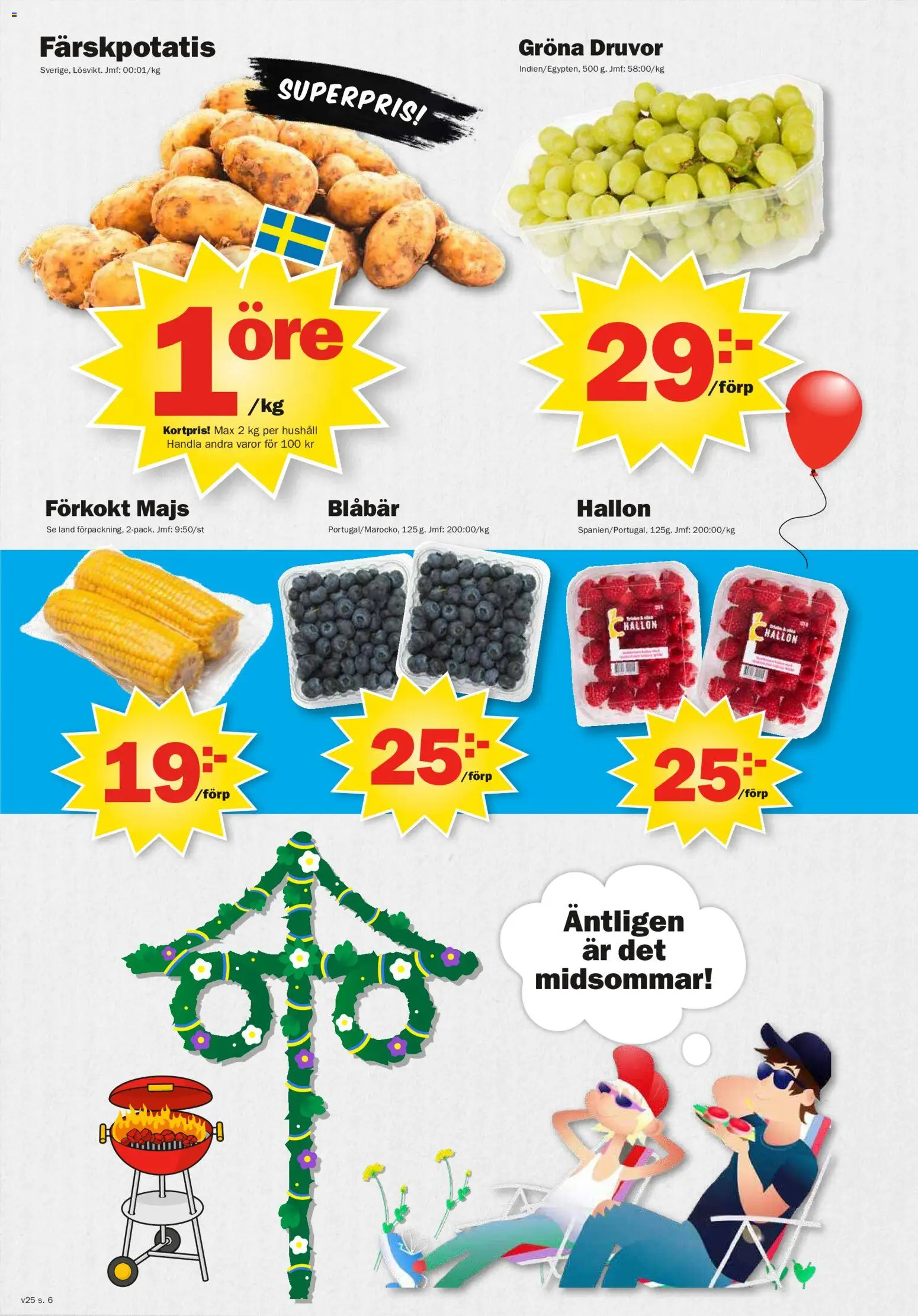 Pekås reklamblad aktuell från 15.06.2026 | Sida: 6 | Produkter: Färskpotatis, Hallon, Blåbär, Majs