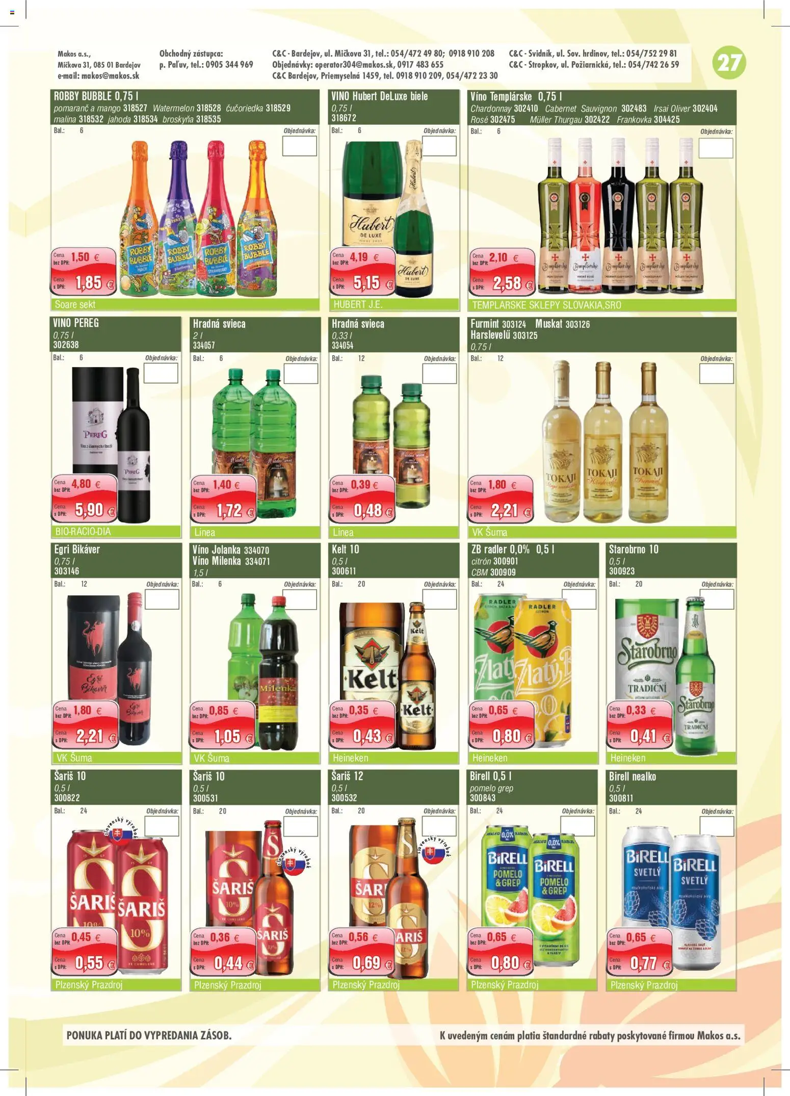 Nové Makos akcie – leták je platný od 02.11.2026 | Strana: 27 | Produkty: Víno, Šariš, Heineken, Mango