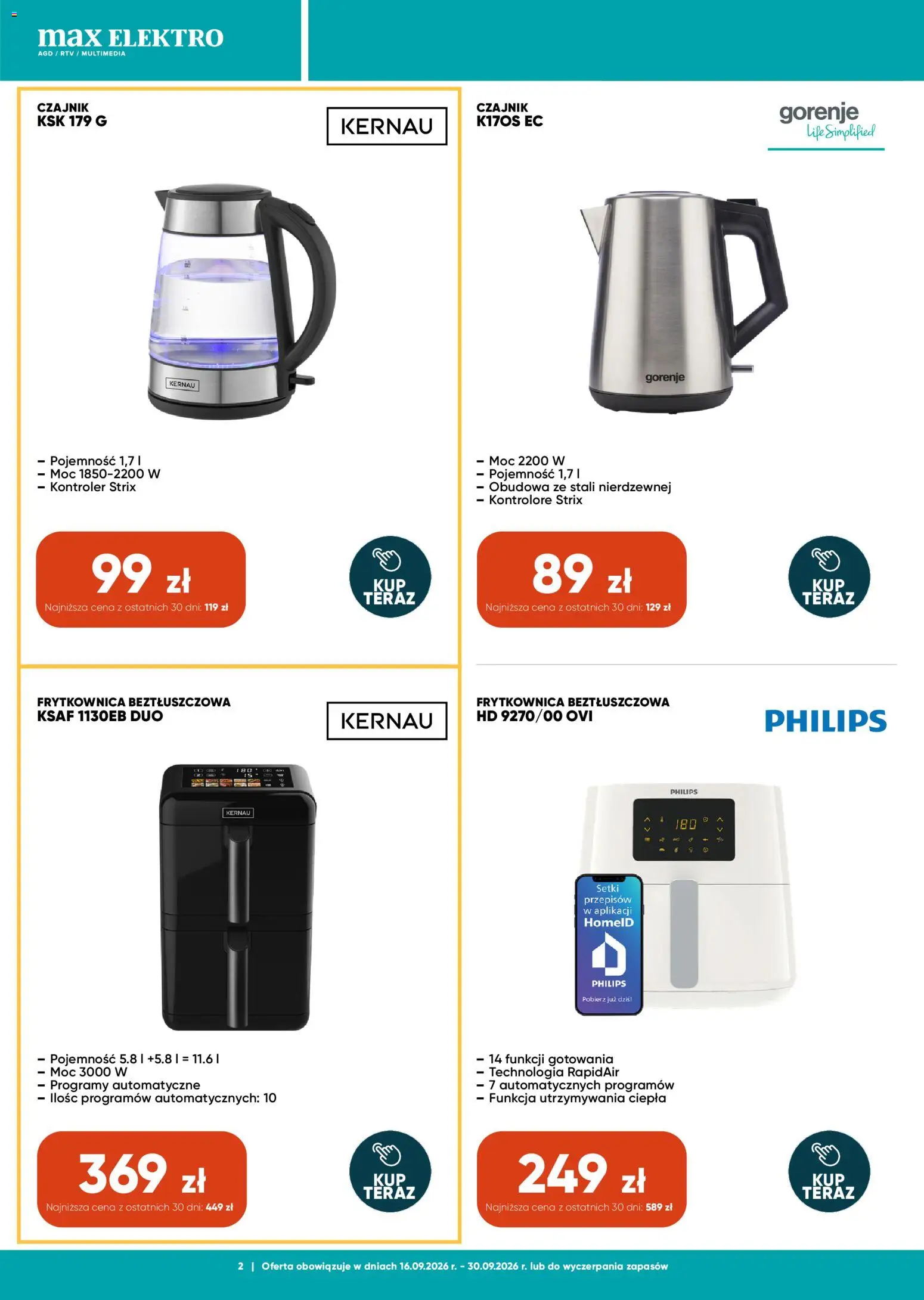 Max elektro gazetka od 16.09.2026 | Strona: 2 | Produkty: Czajnik, Frytkownica, Frytkownica beztłuszczowa, Kontroler