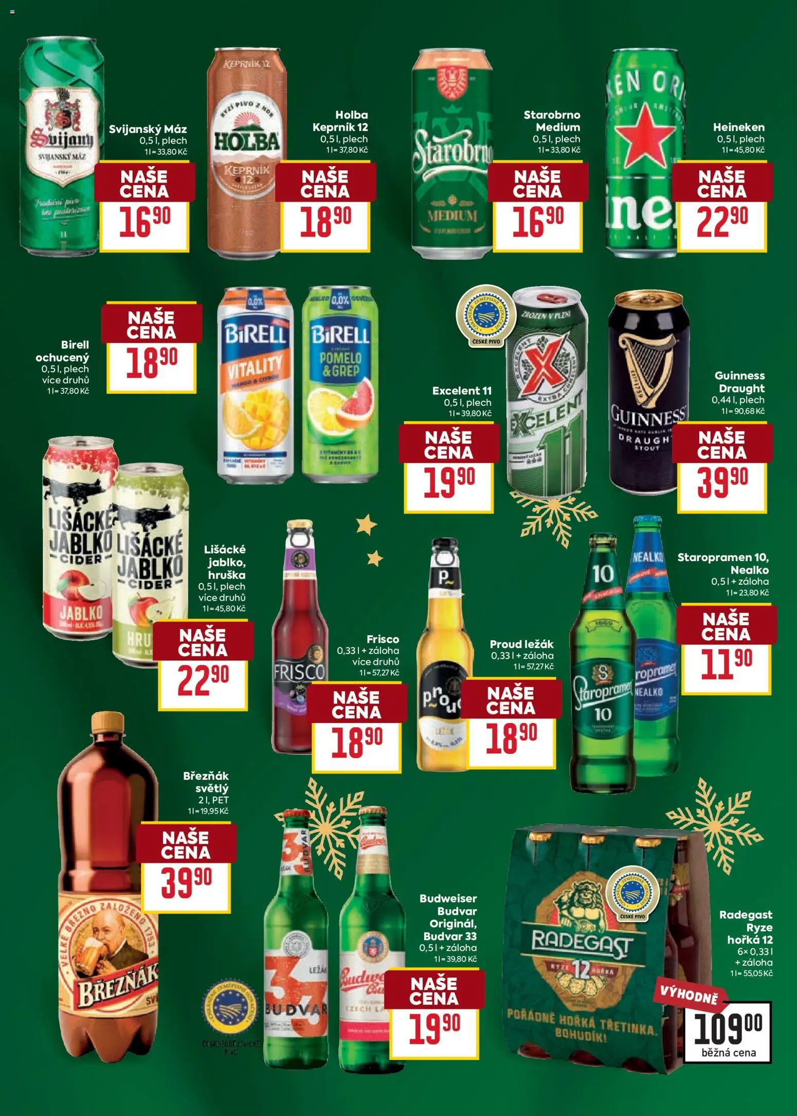 Billa leták - Vánoce od 21.10.2026 | Strana: 22 | Produkty: Heineken, Staropramen, Svijany Svijanský Máz, Budvar 33
