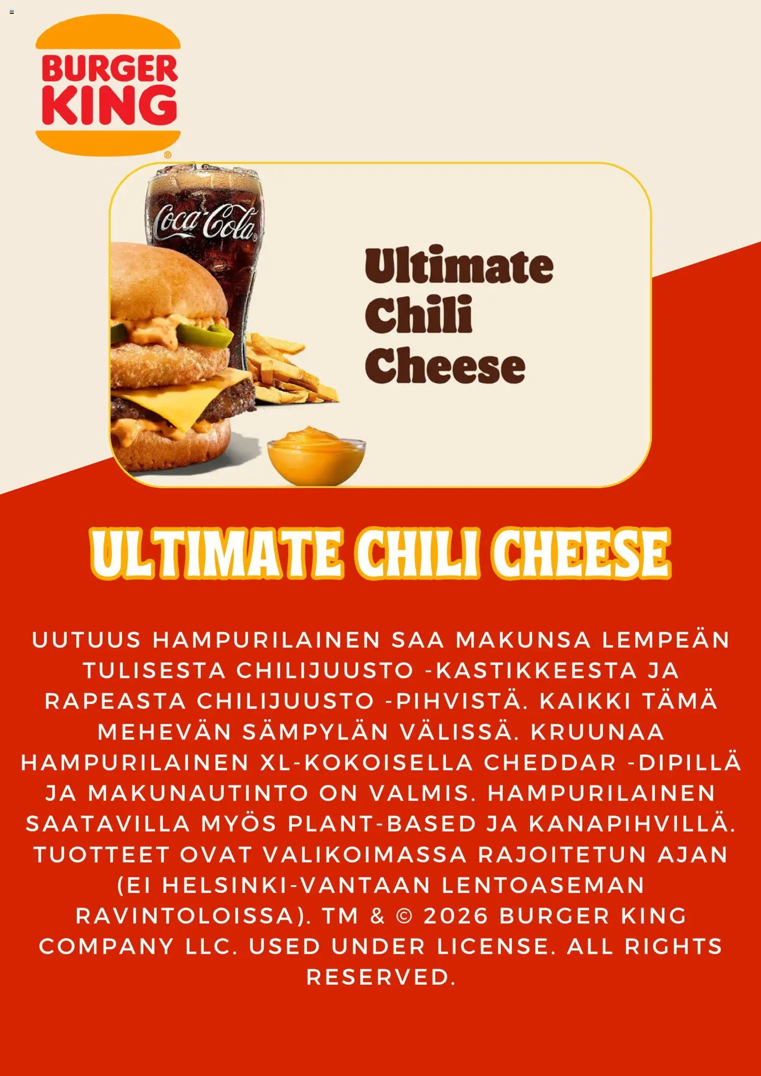 Burger King tarjoukset – voimassa 03/09/2026 alkaen | Sivu: 4 | Tuotteet: Cheddar, Chili, Coca cola, Hampurilainen