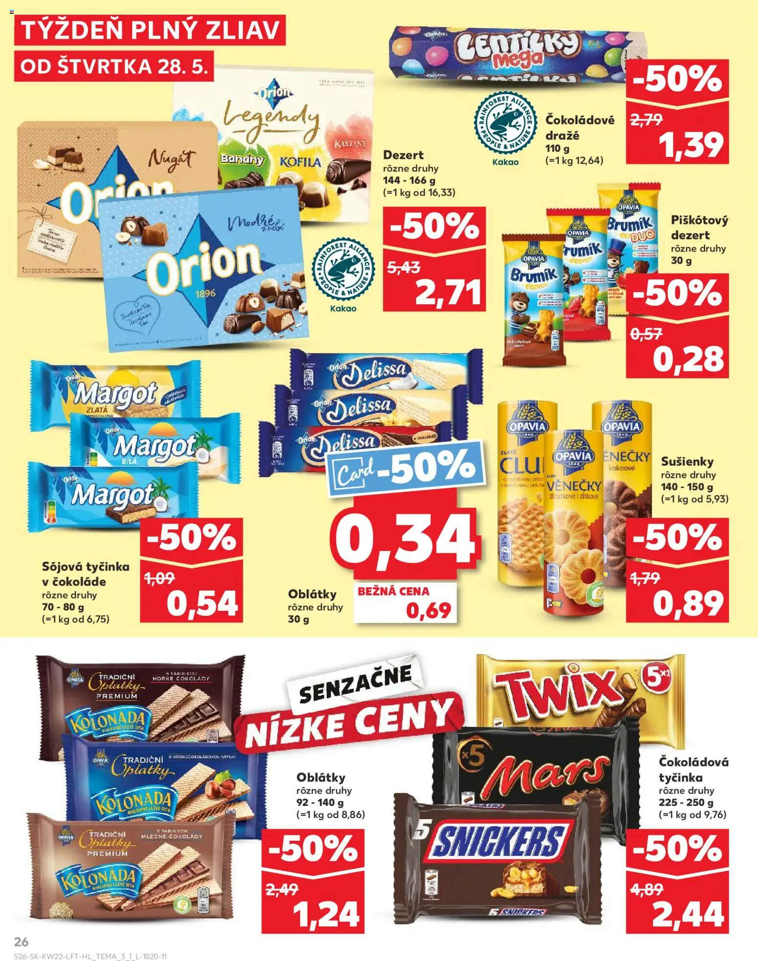 Nové Kaufland akcie – leták je platný od 28.05.2026 | Strana: 26 | Produkty: Banány, Oblátky, Snickers, Kakao