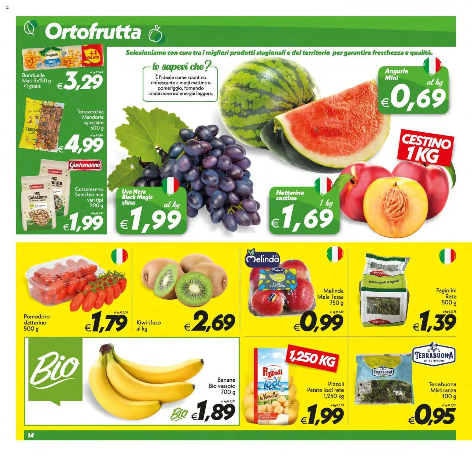 Volantino SuperConveniente del 21/07/2026 | Pagina: 14 | Prodotti: Misticanza, Patate, Fagiolini, Cestino