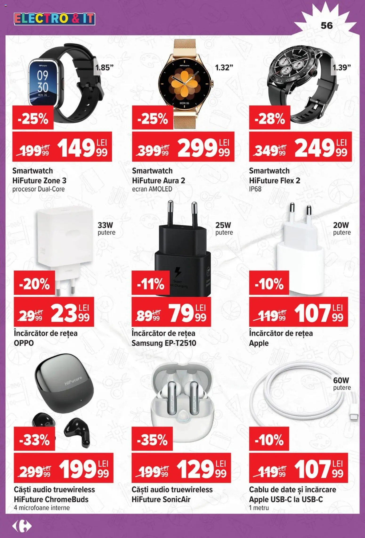 Noul catalog Carrefour – valabil de la 12.08.2026 | Pagină: 56 | Produse: Căști, Cablu, Smartwatch, Apple