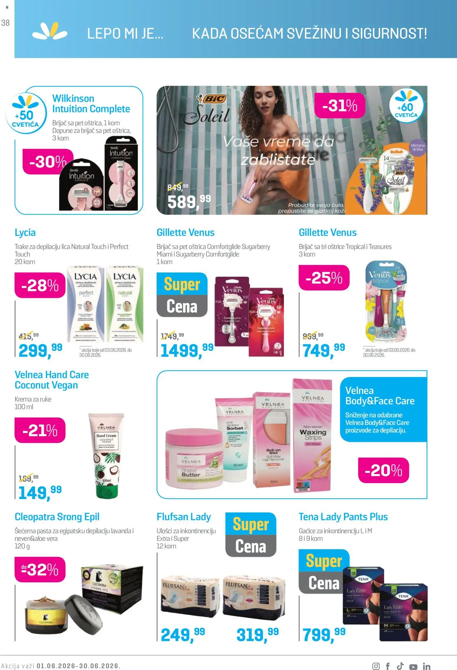 Lilly drogerie katalog - važi od 01.06.2026 | Strana: 38 | Proizvode: Gillette, Brijač, Krema, Krema za ruke