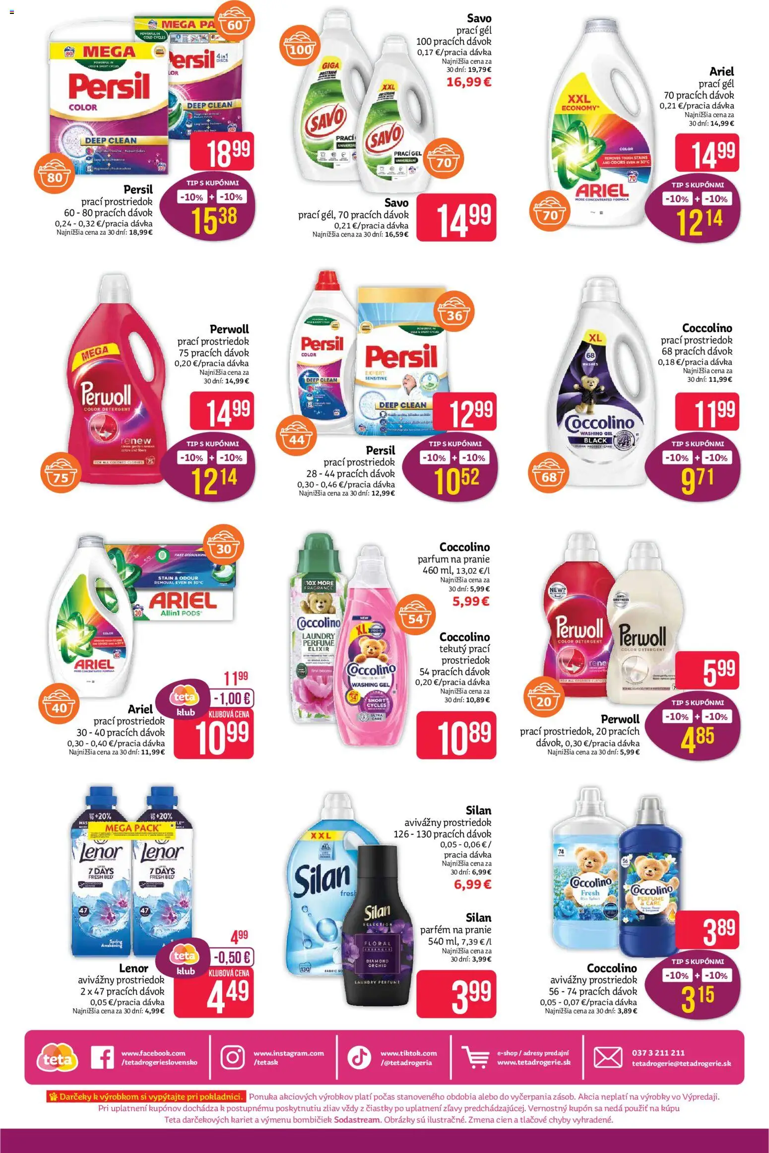 Nové Teta drogerie akcie – leták je platný od 28.09.2026 | Strana: 16 | Produkty: Perwoll, Savo, Prací gél, Ariel