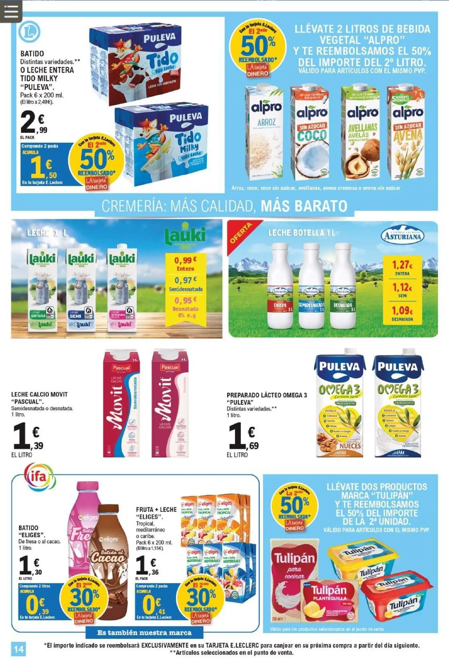 E.Leclerc Valdemoro │ válido desde el 09/09/2026 | Página: 14 | Productos: Leche, Chocolate, Té, Azúcar