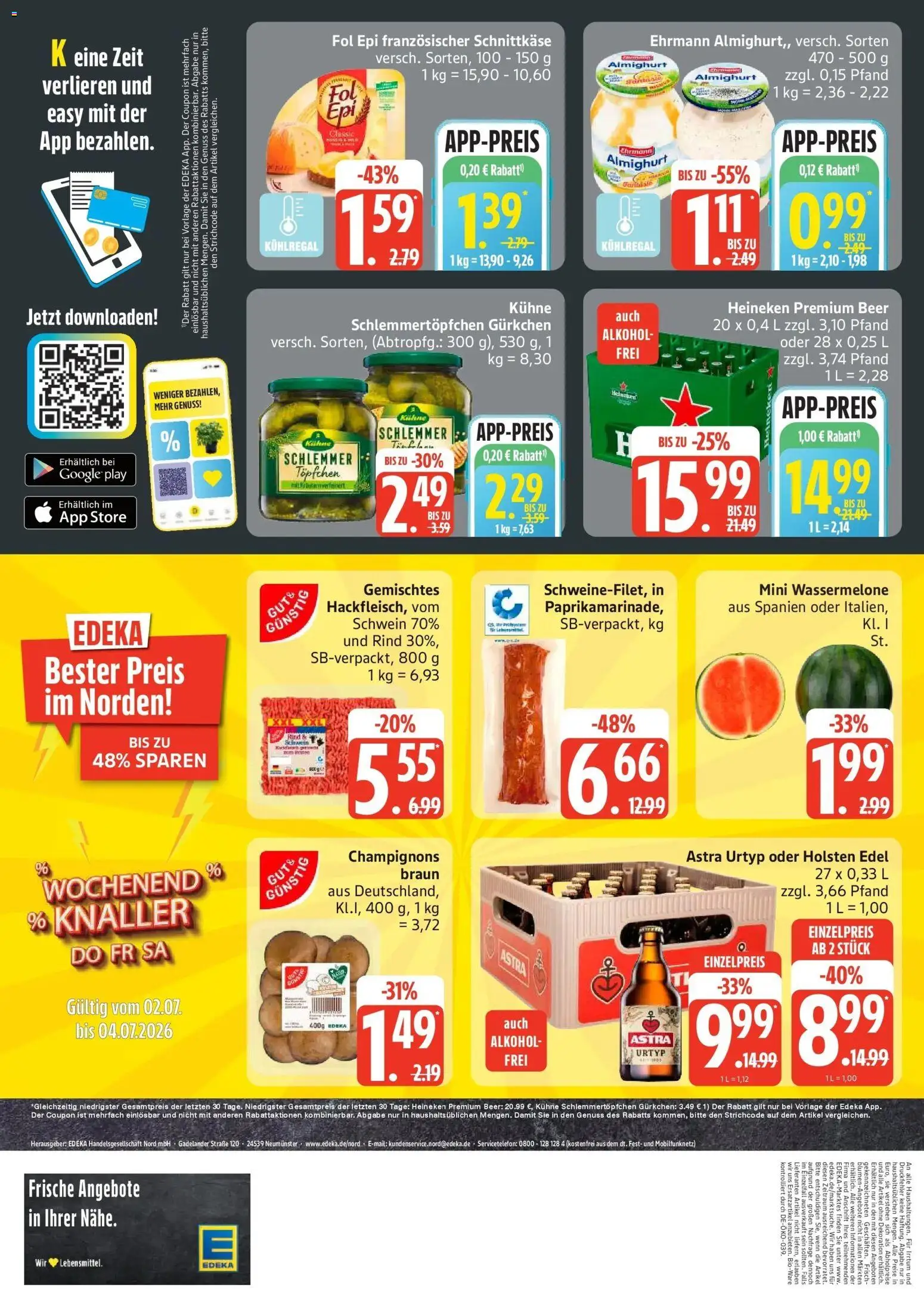 Edeka - EDEKA: Wochenangebote – gültig ab 28.06.2026 | Seite: 4 | Produkte: Holsten edel, Astra, Heineken, Champignons