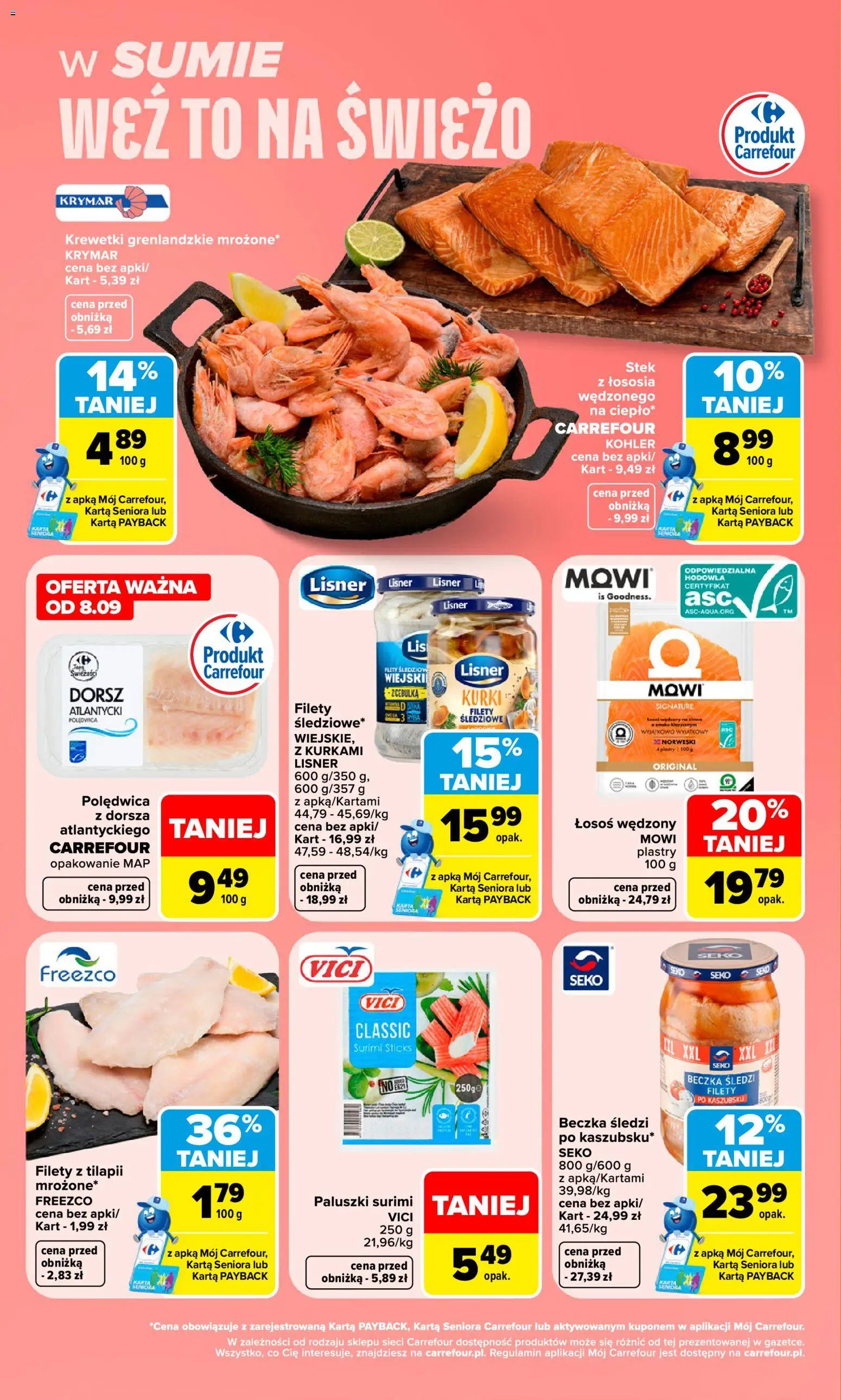 Carrefour gazetka - Weź to na świeżo od 07.09.2026 | Strona: 2 | Produkty: Karta, Krewetki, Surimi, Paluszki