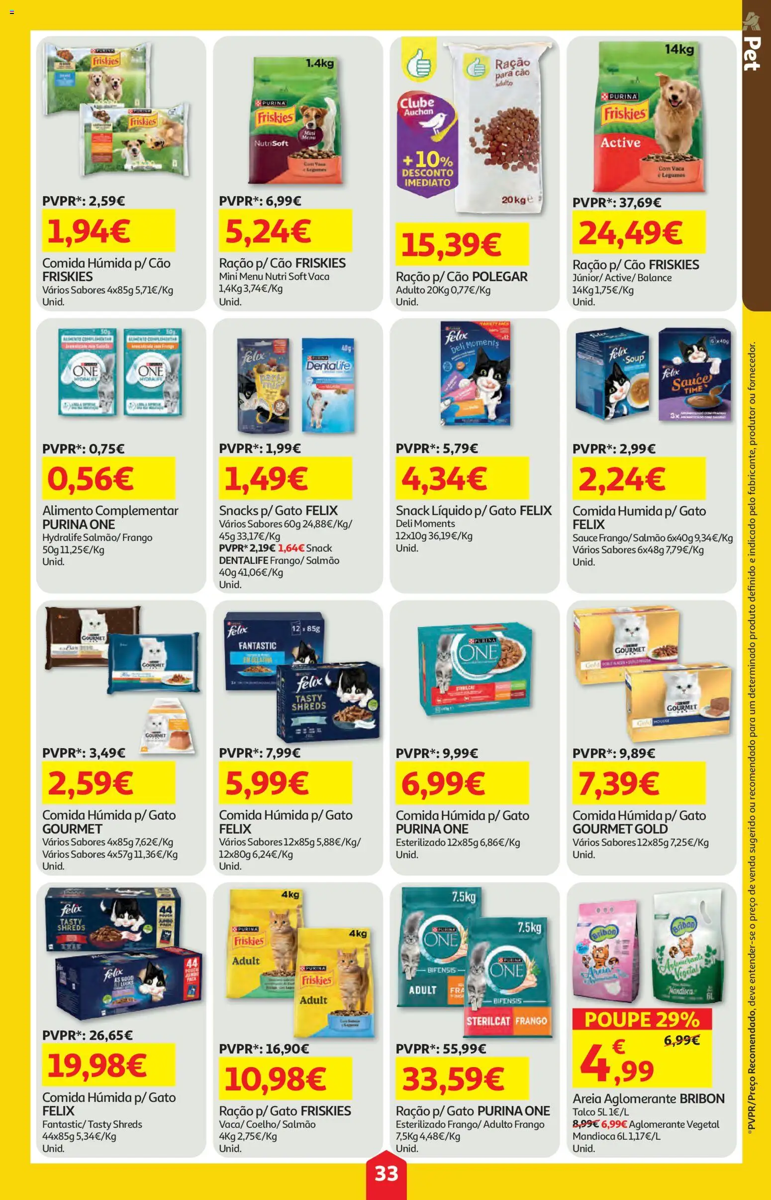 Auchan folheto │ válido de 02/07/2026 | Página: 33 | Produtos: Purina one, Areia, Frango, Salmão