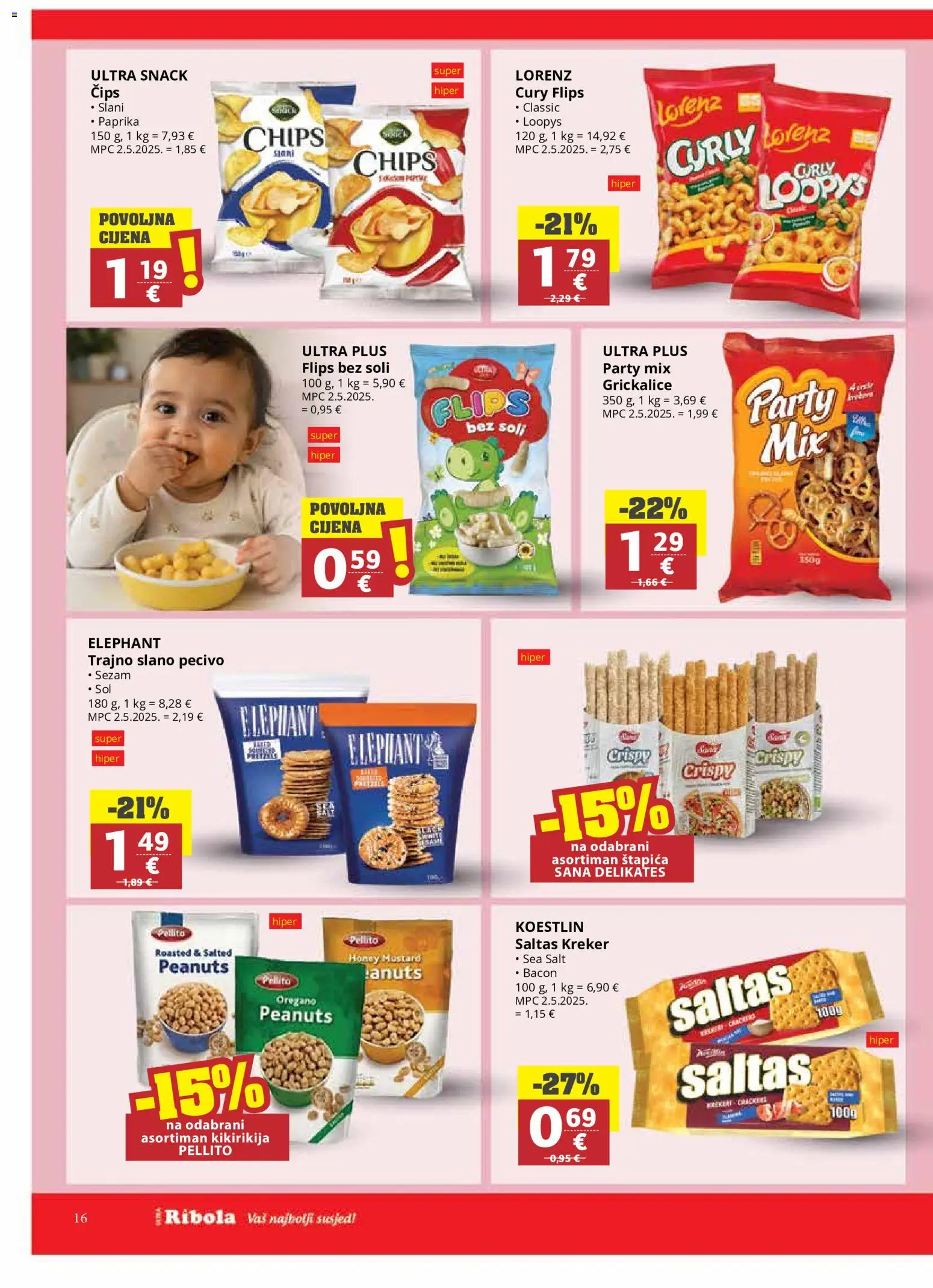 Ribola katalog | vrijedi od 20.05.2026 | Stranica: 16 | Proizvodi: Flips, Paprika, Čips, Sol