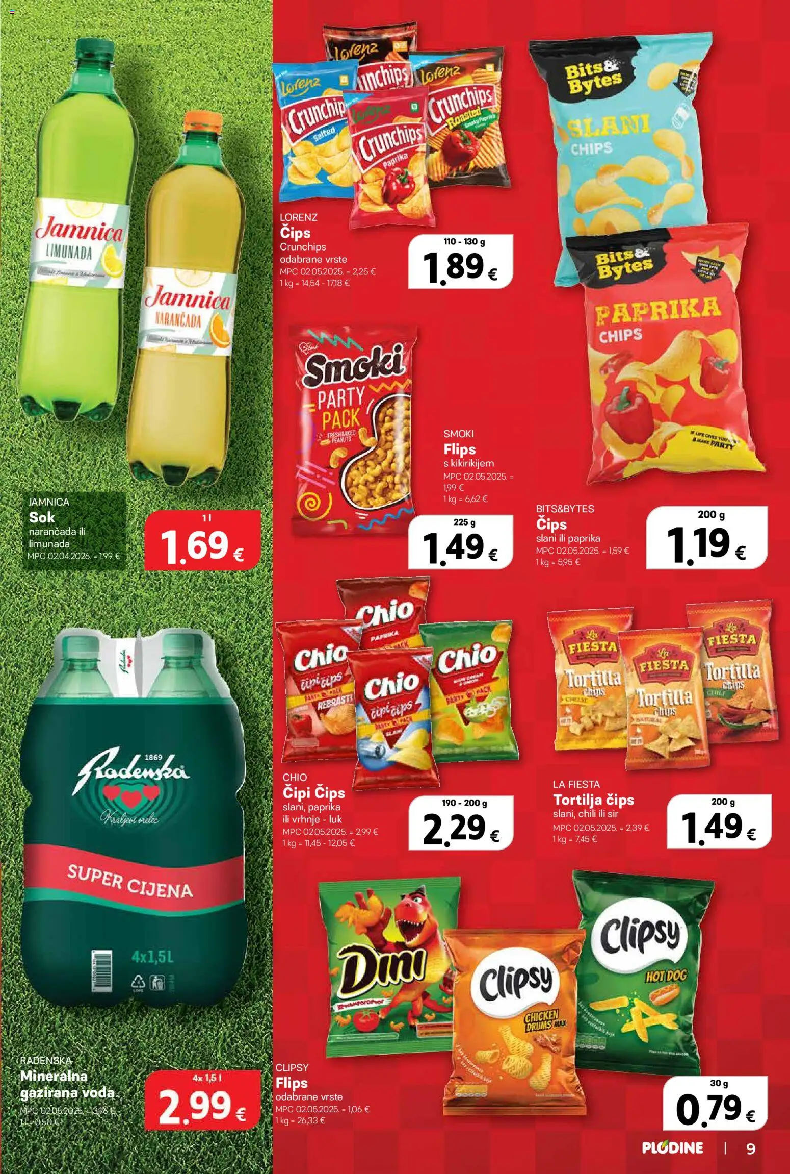 Plodine katalog | vrijedi od 17.06.2026 | Stranica: 9 | Proizvodi: Flips, Sir, Luk, Jamnica