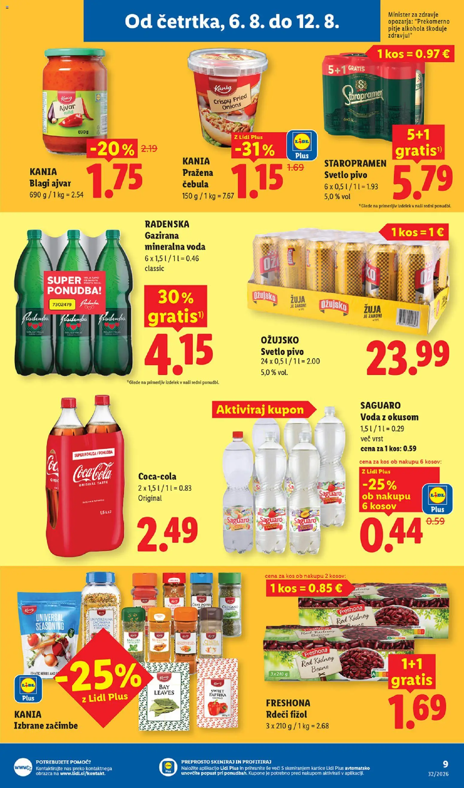 Novi Lidl katalog ponudbe – veljaven od 06.08.2026 | Stran: 9 | Izdelki: Mineralna voda, Zacimbe, Cebula, Voda