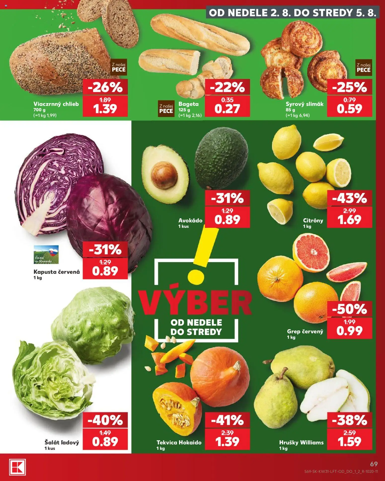 Nové Kaufland akcie – leták je platný od 30.07.2026 | Strana: 69 | Produkty: Chlieb, Šalát, Avokádo, Hrušky