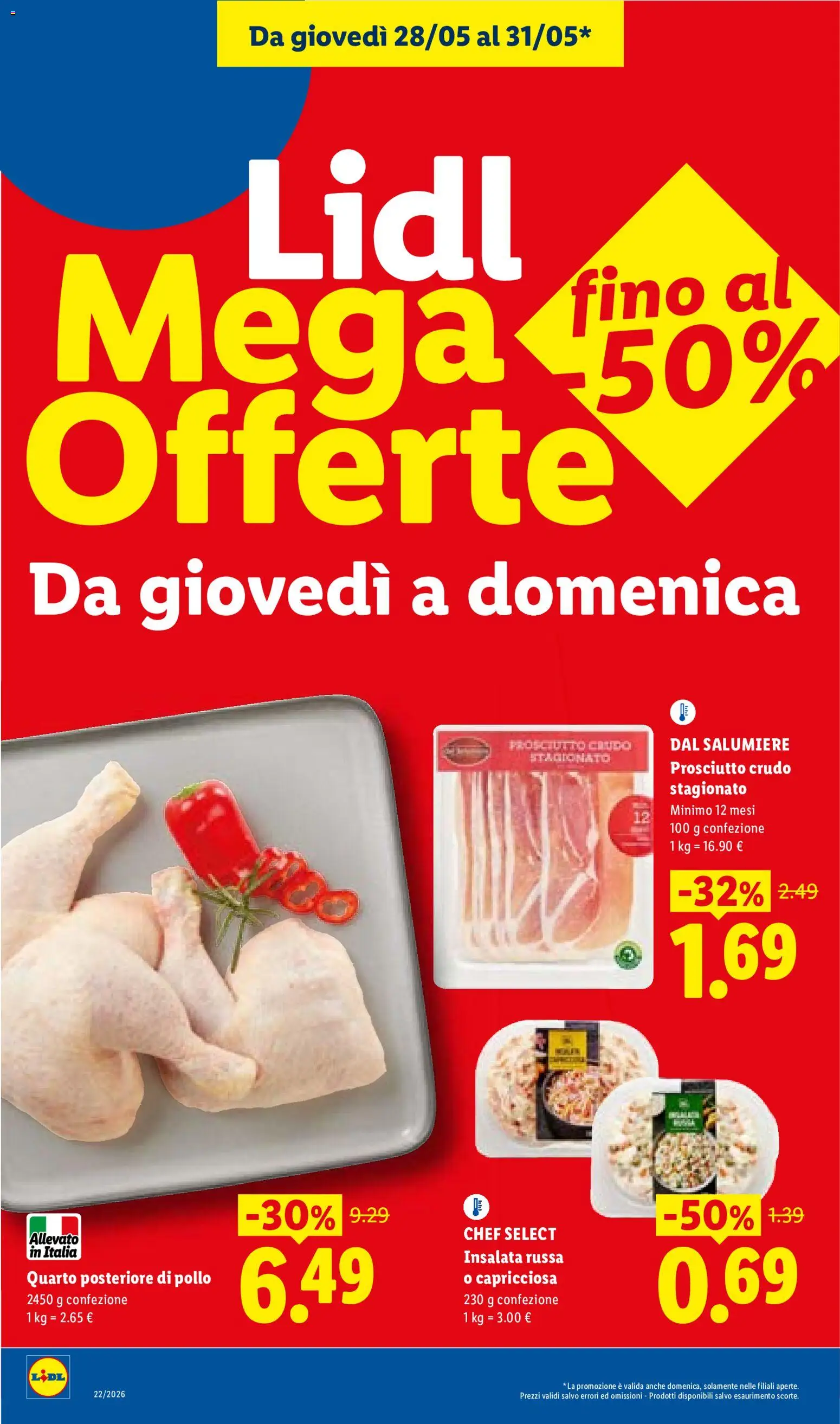Volantino Lidl del 28.05.2026 | Pagina: 2 | Prodotti: Prosciutto Crudo, Pollo, Insalata, Insalata russa