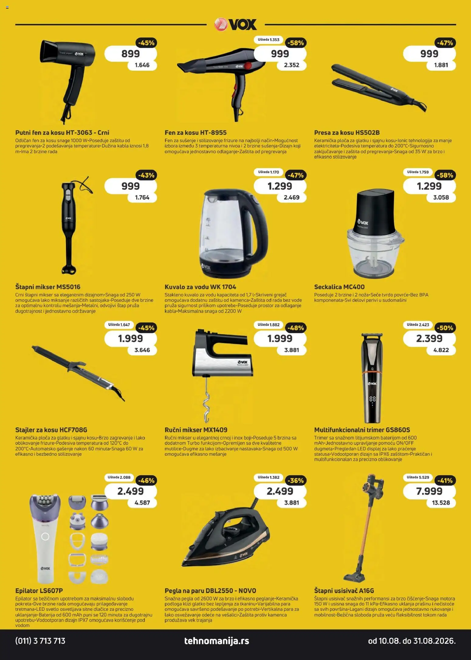 Tehnomanija katalog - važi od 10.08.2026 | Strana: 13 | Proizvode: Epilator, Fen, Štapni mikser, Trimer