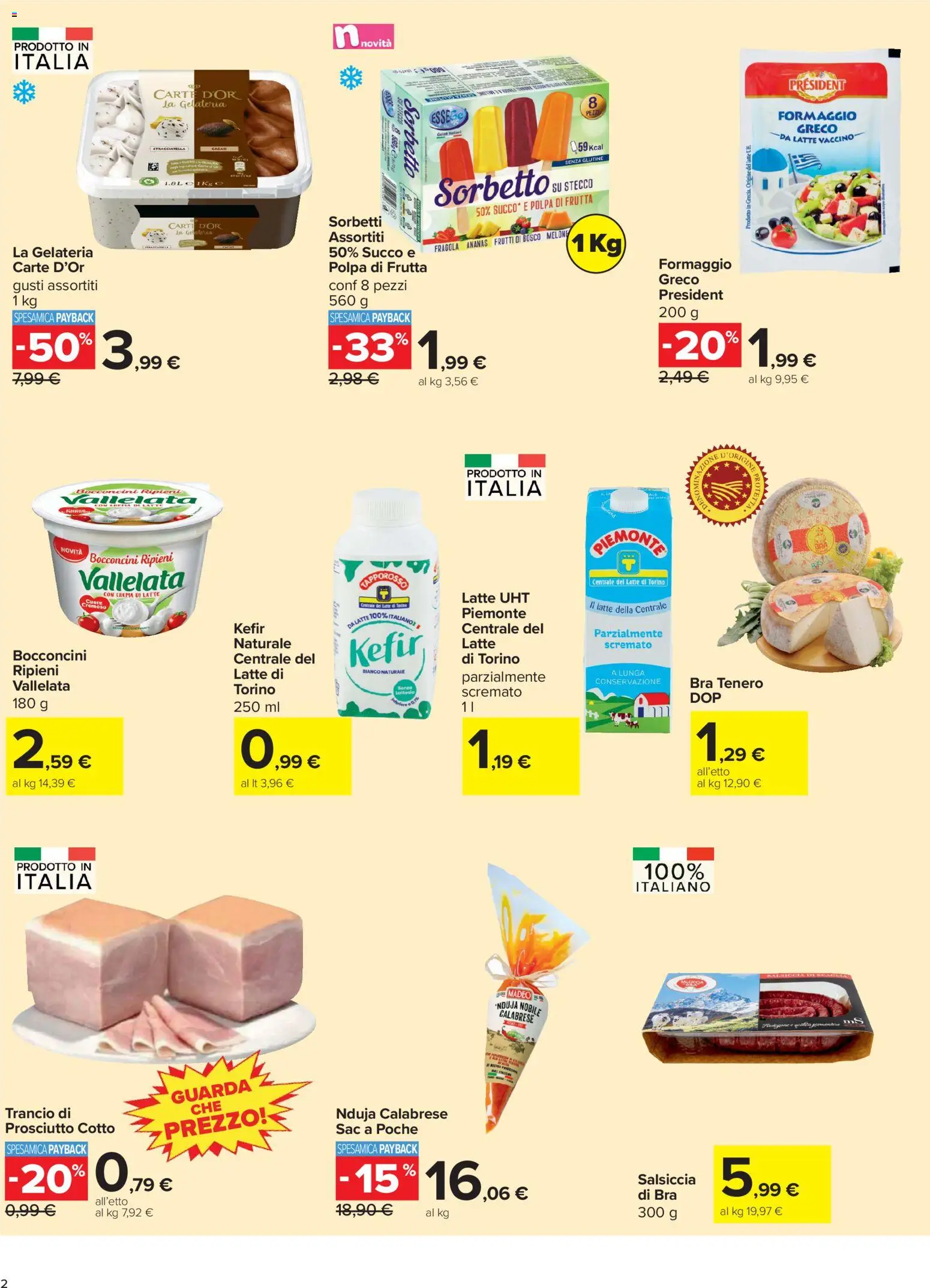 Volantino Carrefour del 13/07/2026 | Pagina: 2 | Prodotti: Latte, Salsiccia, Ananas, Melone