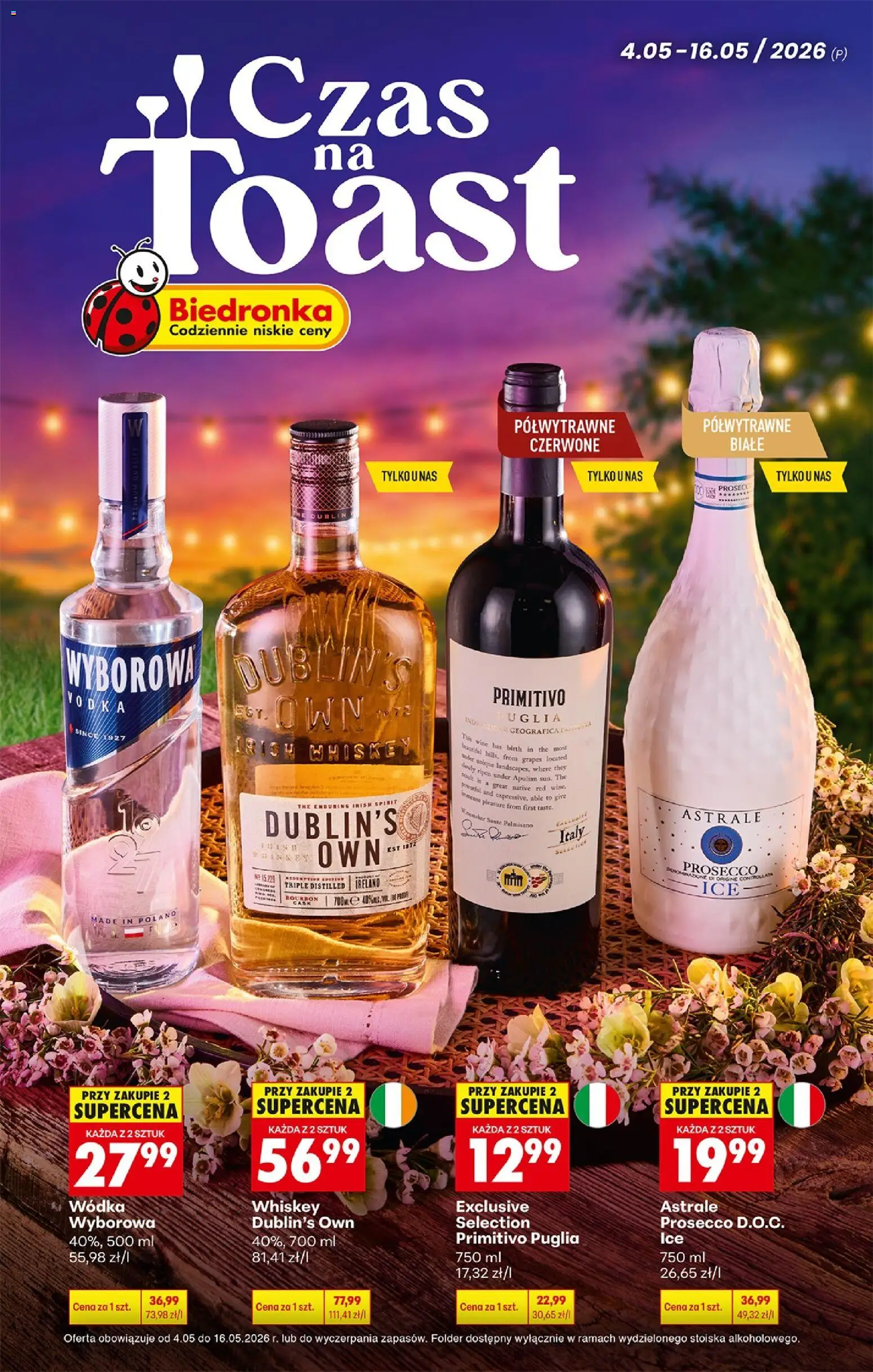 Biedronka gazetka - Czas na toast od 04.05.2026 | Strona: 1 | Produkty: Bourbon, Vodka, Wódka, Prosecco
