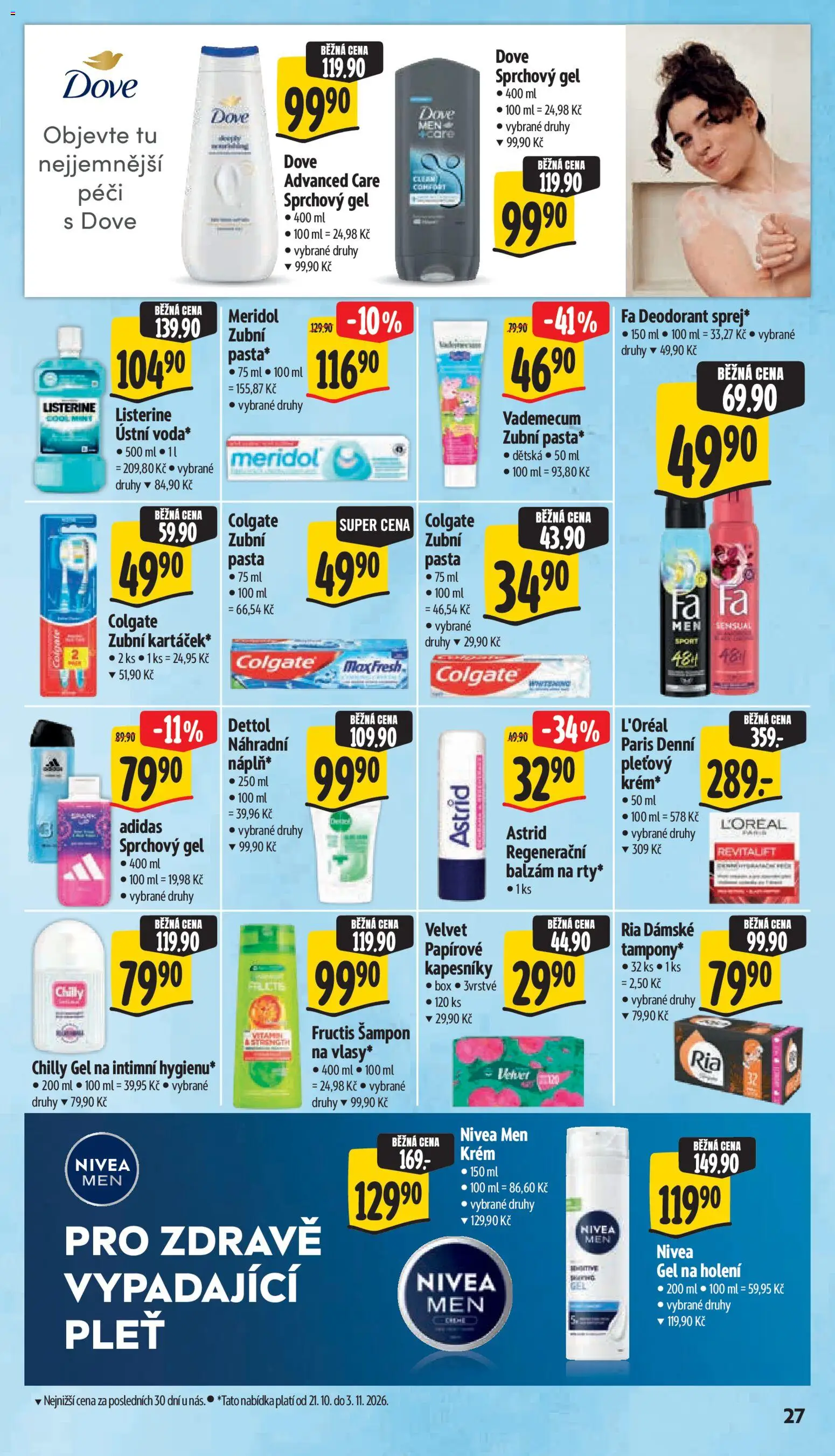Albert leták - Hypermarket Jablonec nad Tisou od 21.10.2026 | Strana: 43 | Produkty: Sprchový gel, Deodorant, Meridol, Gel na holení