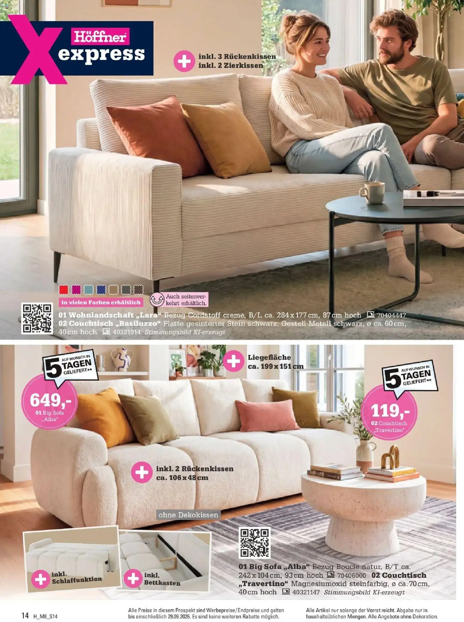 Höffner Prospekt Münster (ab 09.09.2026) zum Blättern | Seite: 14 | Produkte: Wohnlandschaft, Sofa, Couchtisch