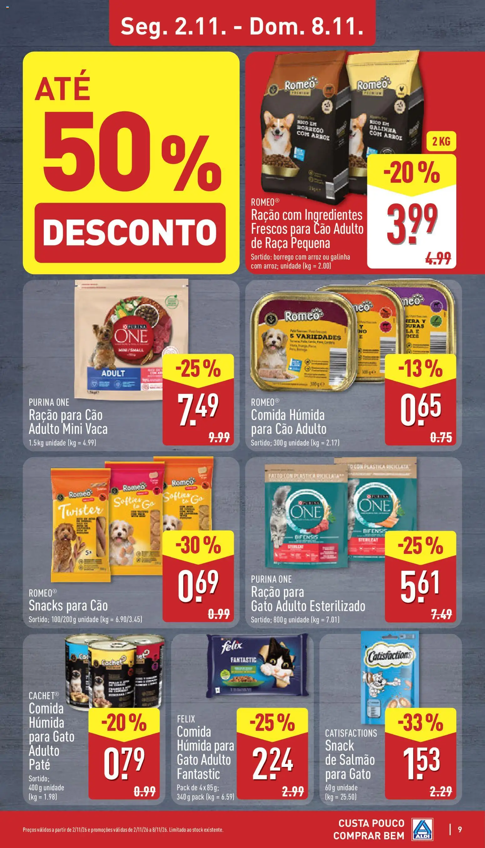 Aldi folheto │ válido de 02/11/2026 | Página: 9 | Produtos: Purina one, Salmão, Snacks, Arroz