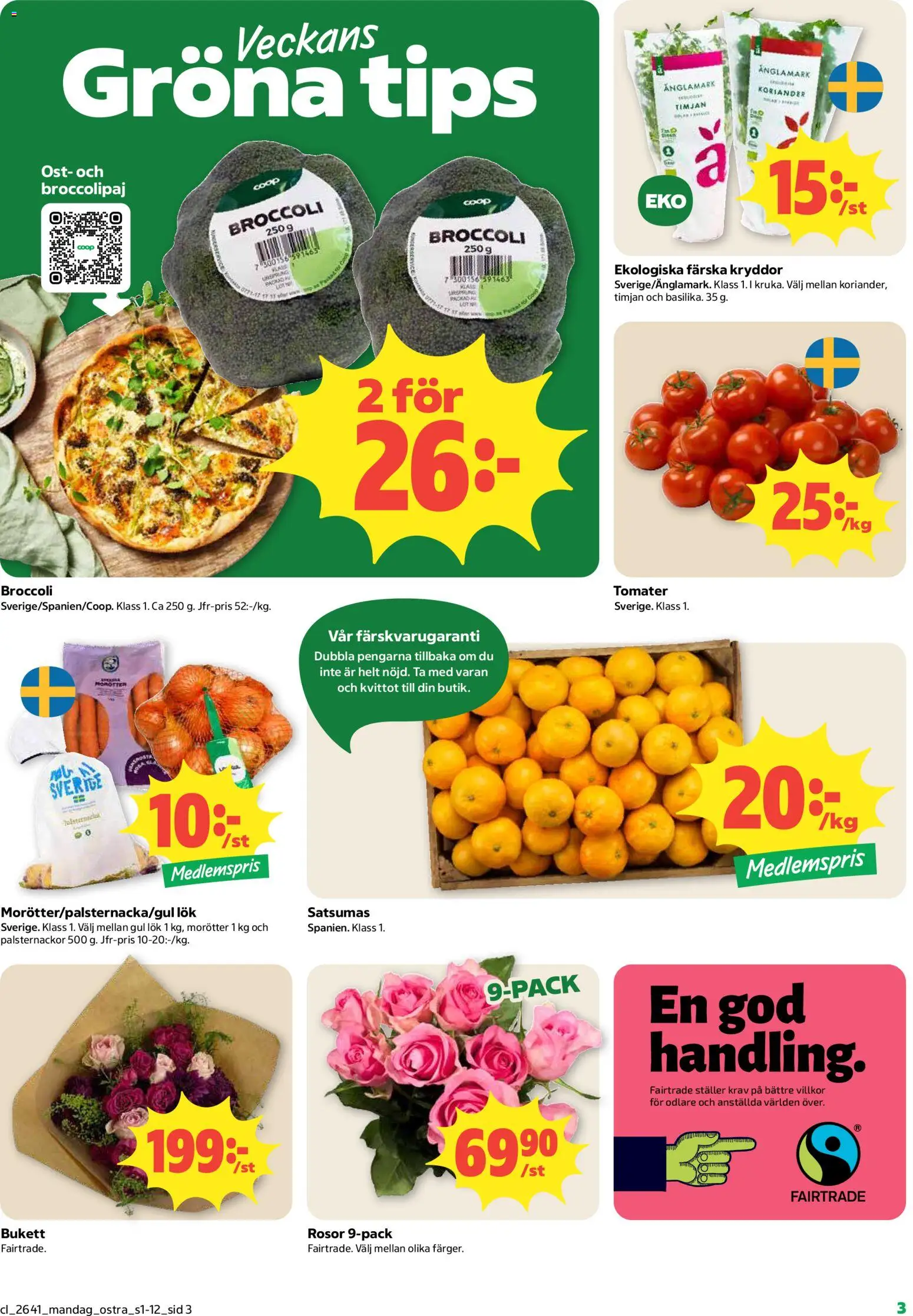 Coop Daglivs reklamblad aktuell från 05/10/2026 | Sida: 3 | Produkter: Morötter, Ost, Gul lök, Koriander