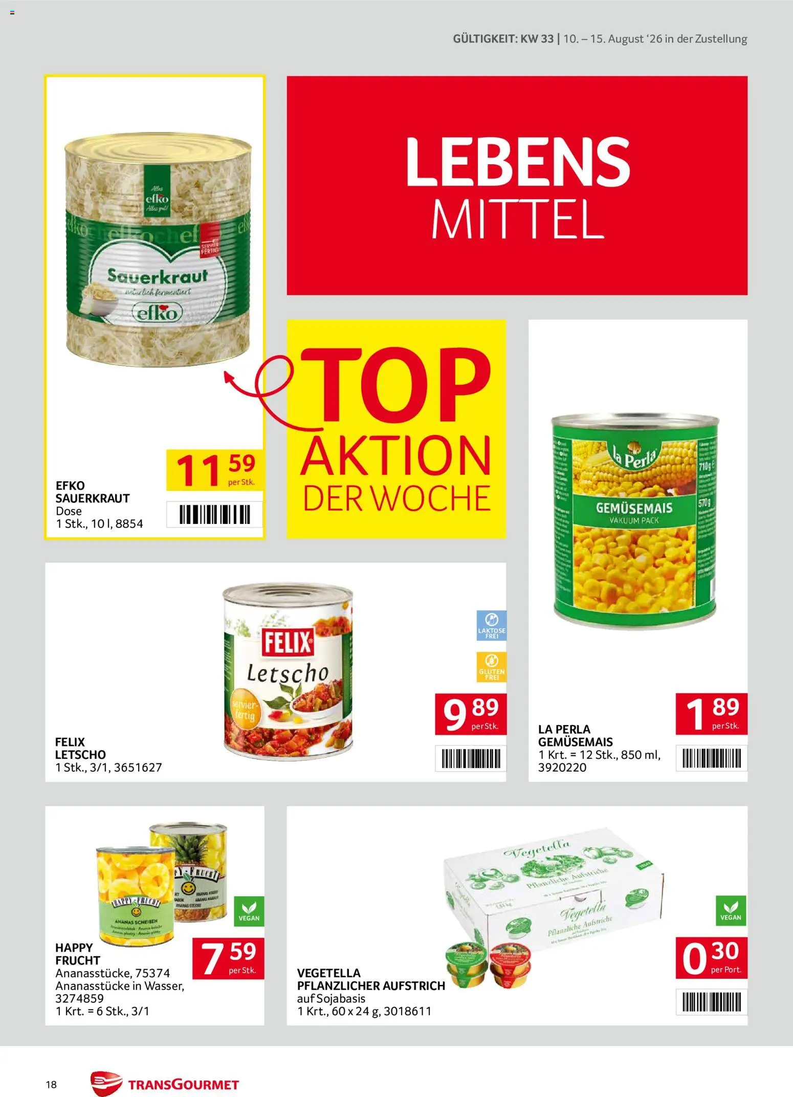 Transgourmet Zustellaktion gültig ab 10.08.2026 | Seite: 18 | Produkte: Ananas