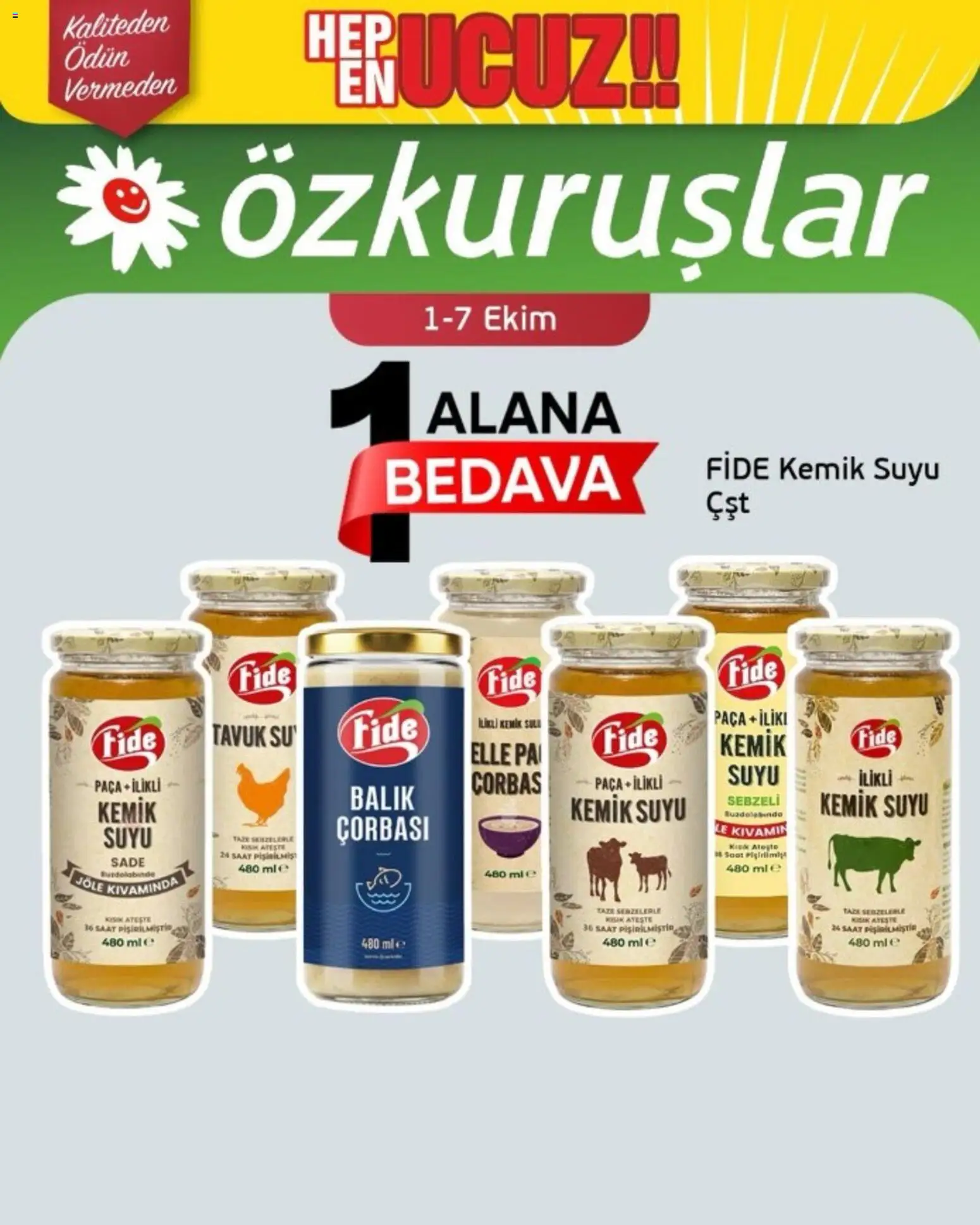 Özkuruşlar Katalog - 01 Ekim 2026 tarihinden itibaren geçerlidir | Sayfa: 1 | Ürünler: Kemik suyu, Balık, Su, Saat