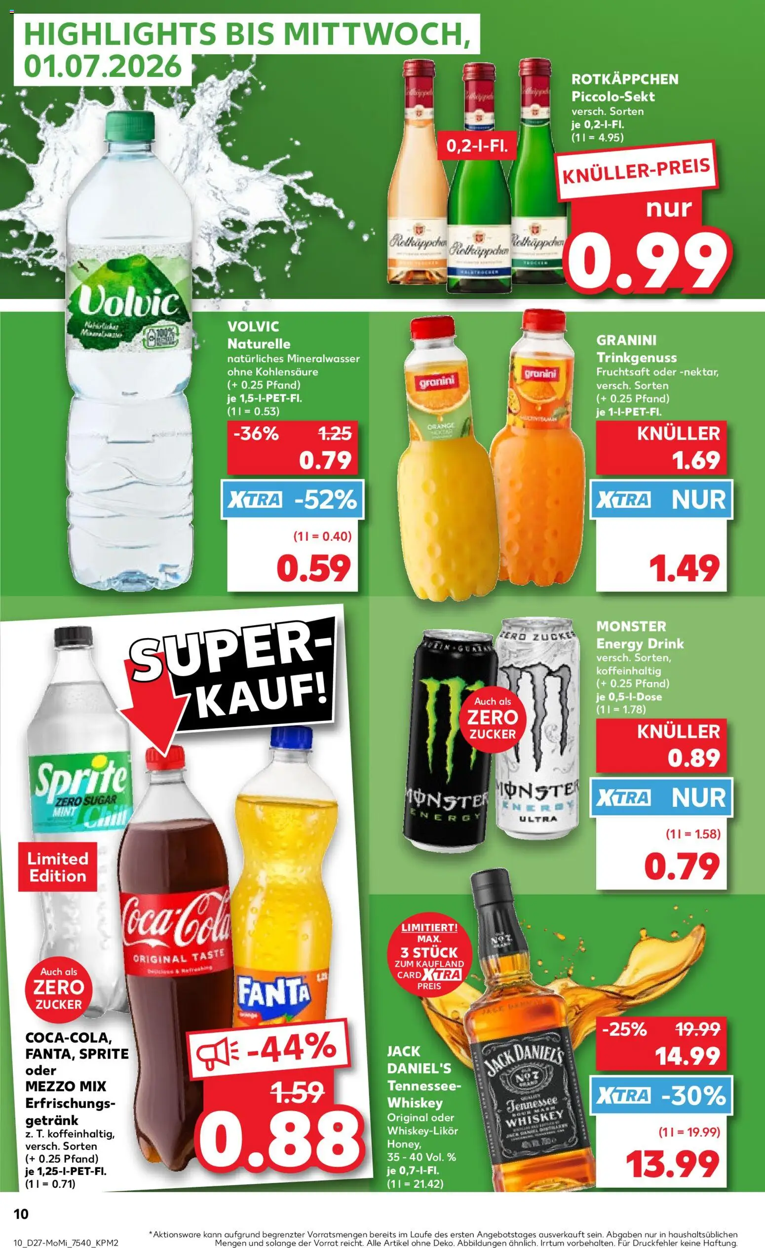 Kaufland Prospekt – gültig ab 29.06.2026 | Seite: 10 | Produkte: Fanta, Mineralwasser, Fruchtsaft, Whiskey
