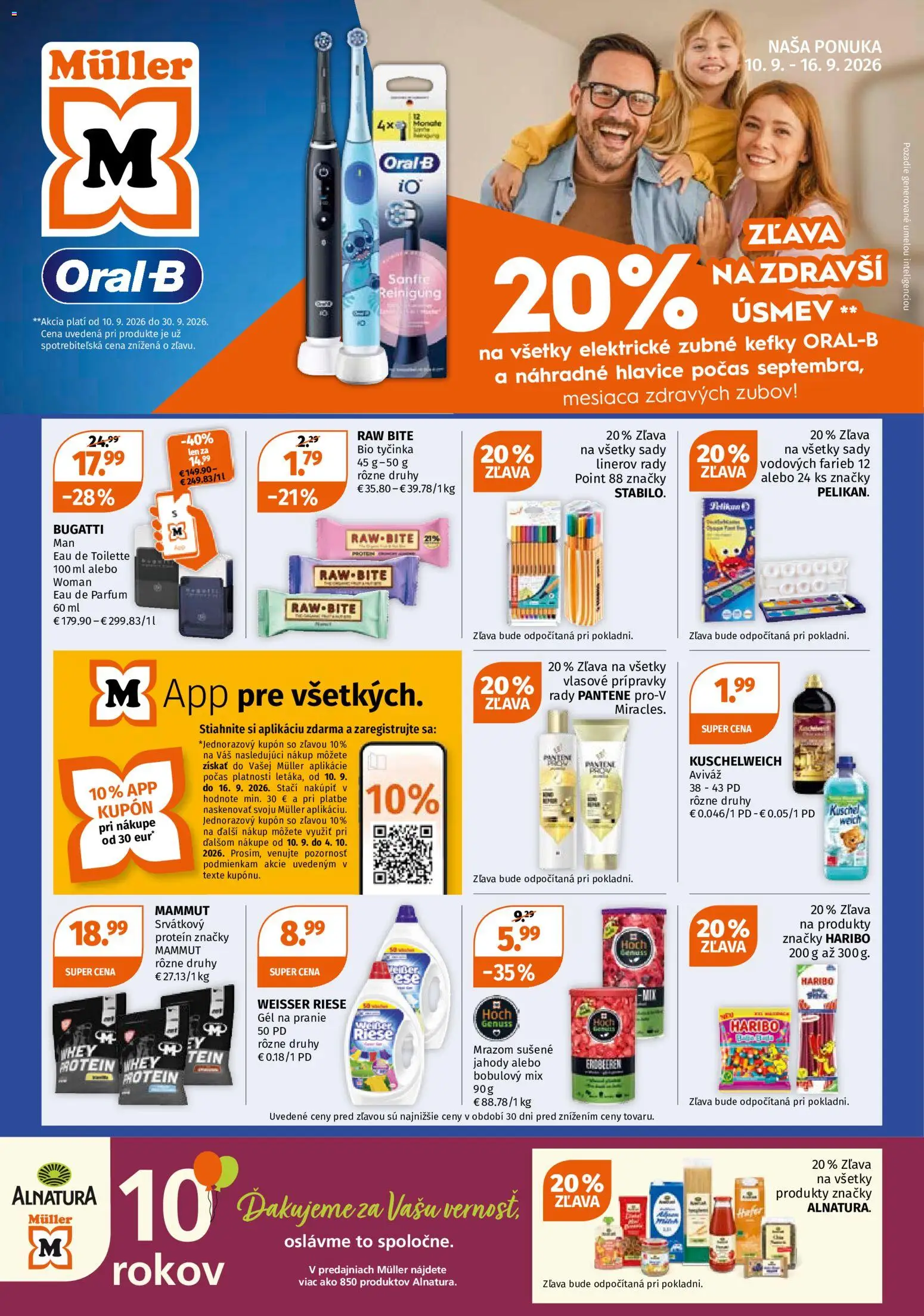 Nové Müller akcie – leták je platný od 10.09.2026 | Strana: 1 | Produkty: Protein, Gél na pranie, Aviváž, Jahody