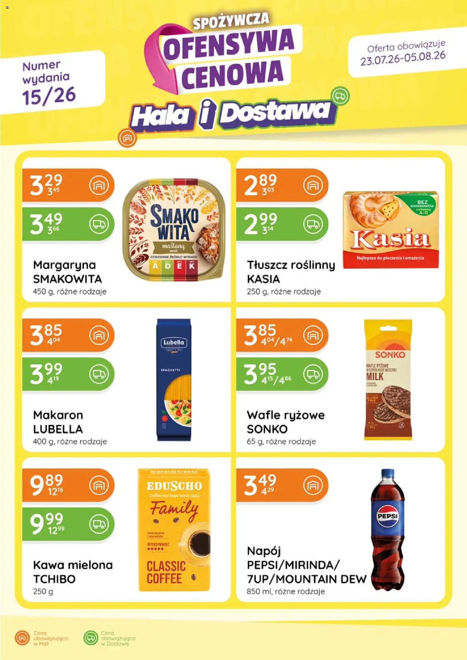 Eurocash gazetka - Ofensywa Spożywcza od 23.07.2026 | Strona: 1 | Produkty: Wafle ryżowe, Tchibo, Kawa, Makaron
