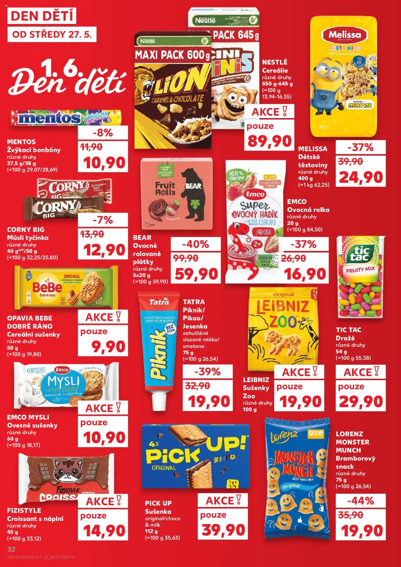 Kaufland leták - Brno od 27.05.2026 | Strana: 32 | Produkty: Těstoviny, Bonbóny, Müsli tyčinka, Bebe