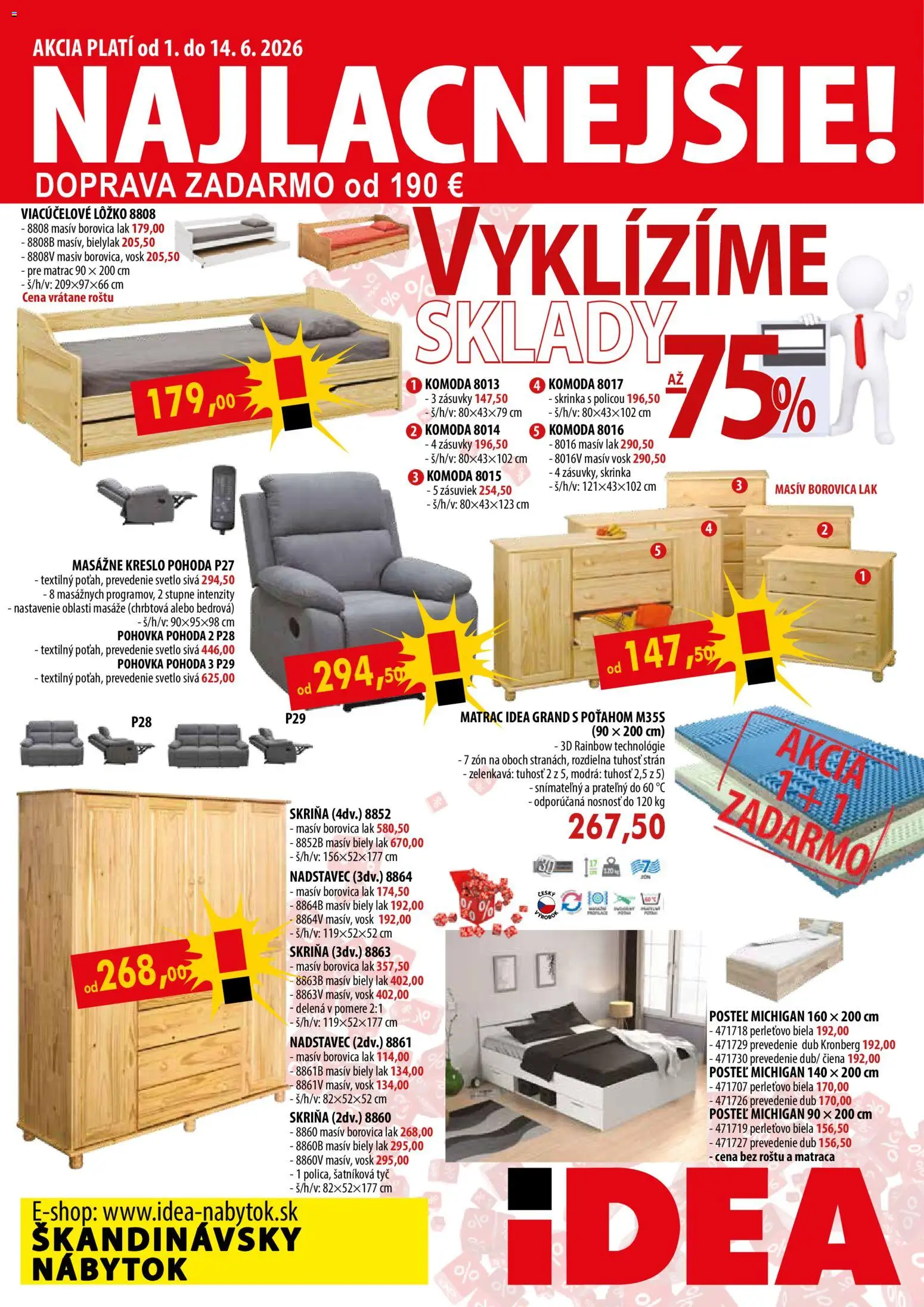 Nové IDEA nábytok akcie – leták je platný od 01.06.2026 | Strana: 1 | Produkty: Nábytok, Matrac, Posteľ, Pohovka