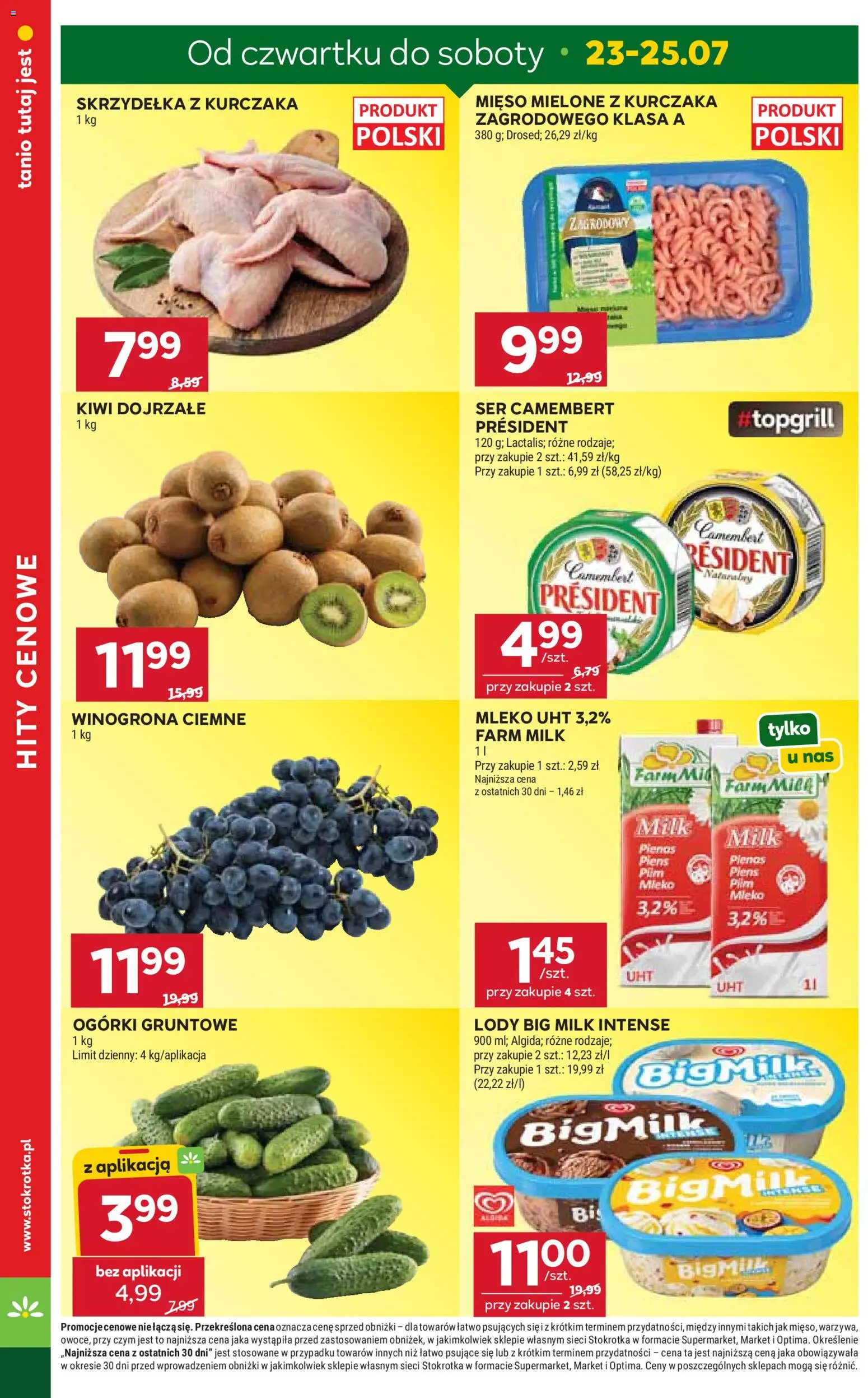 Stokrotka gazetka od 23.07.2026 | Strona: 4 | Produkty: Winogrona, Big Milk, Kiwi, Lody