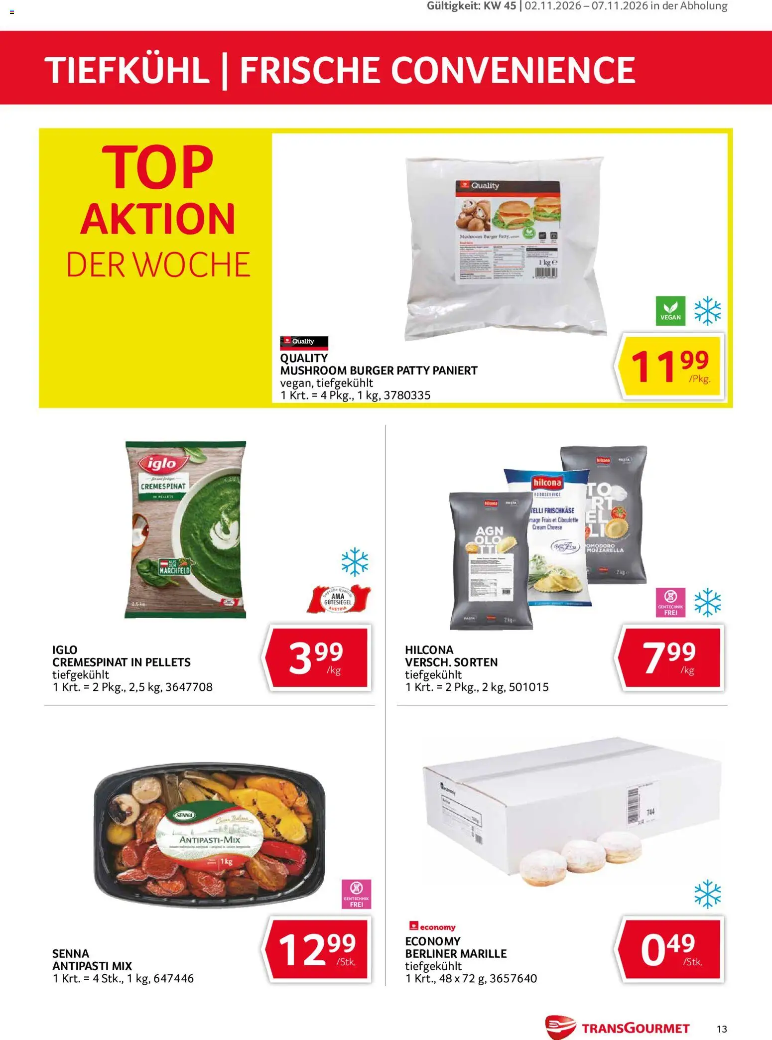 Transgourmet Abhol Aktion gültig ab 02.11.2026 | Seite: 13 | Produkte: Burger