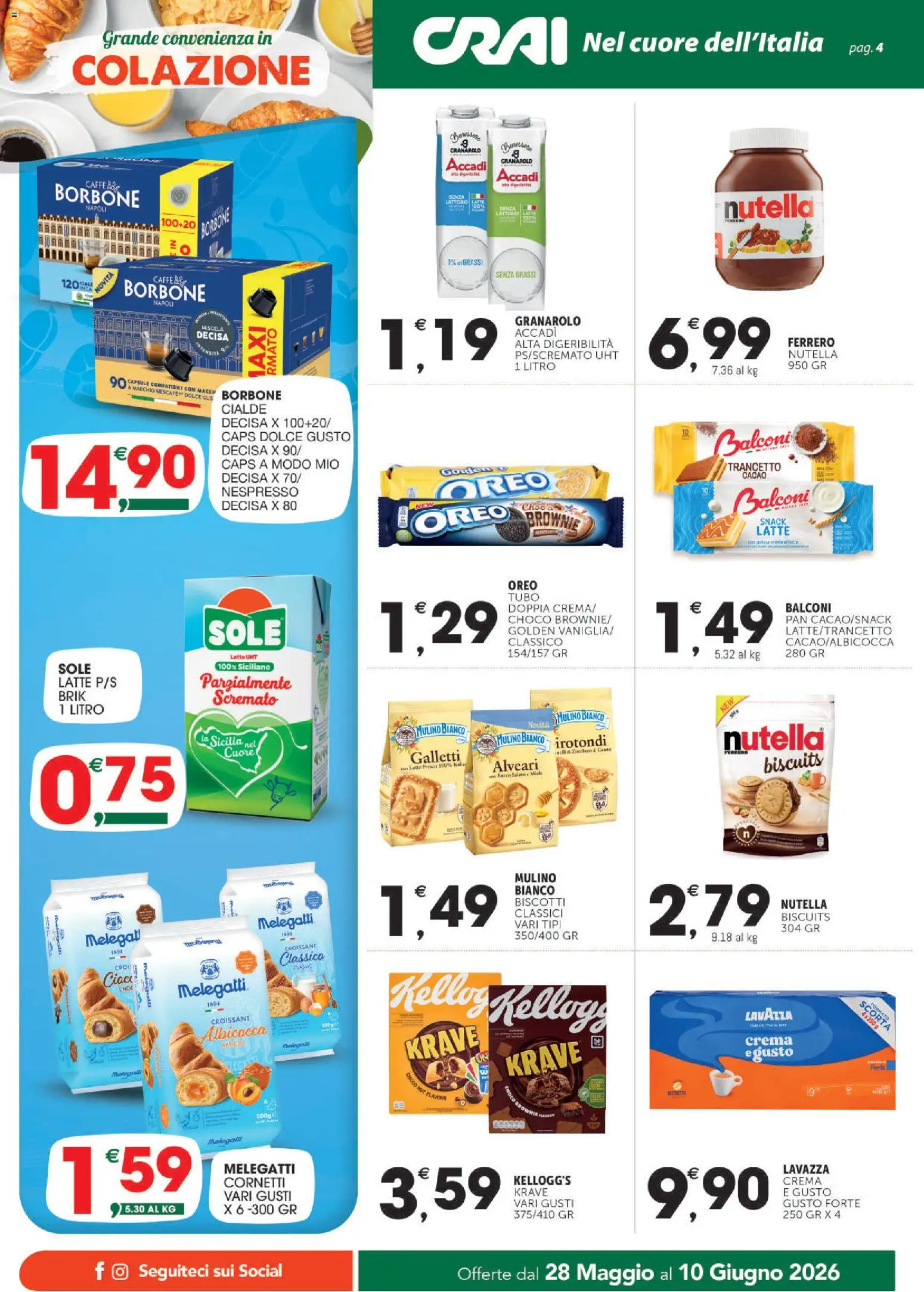 Volantino CRAI del 28.05.2026 | Pagina: 4 | Prodotti: Biscotti, Croissant, Cacao, Lavazza