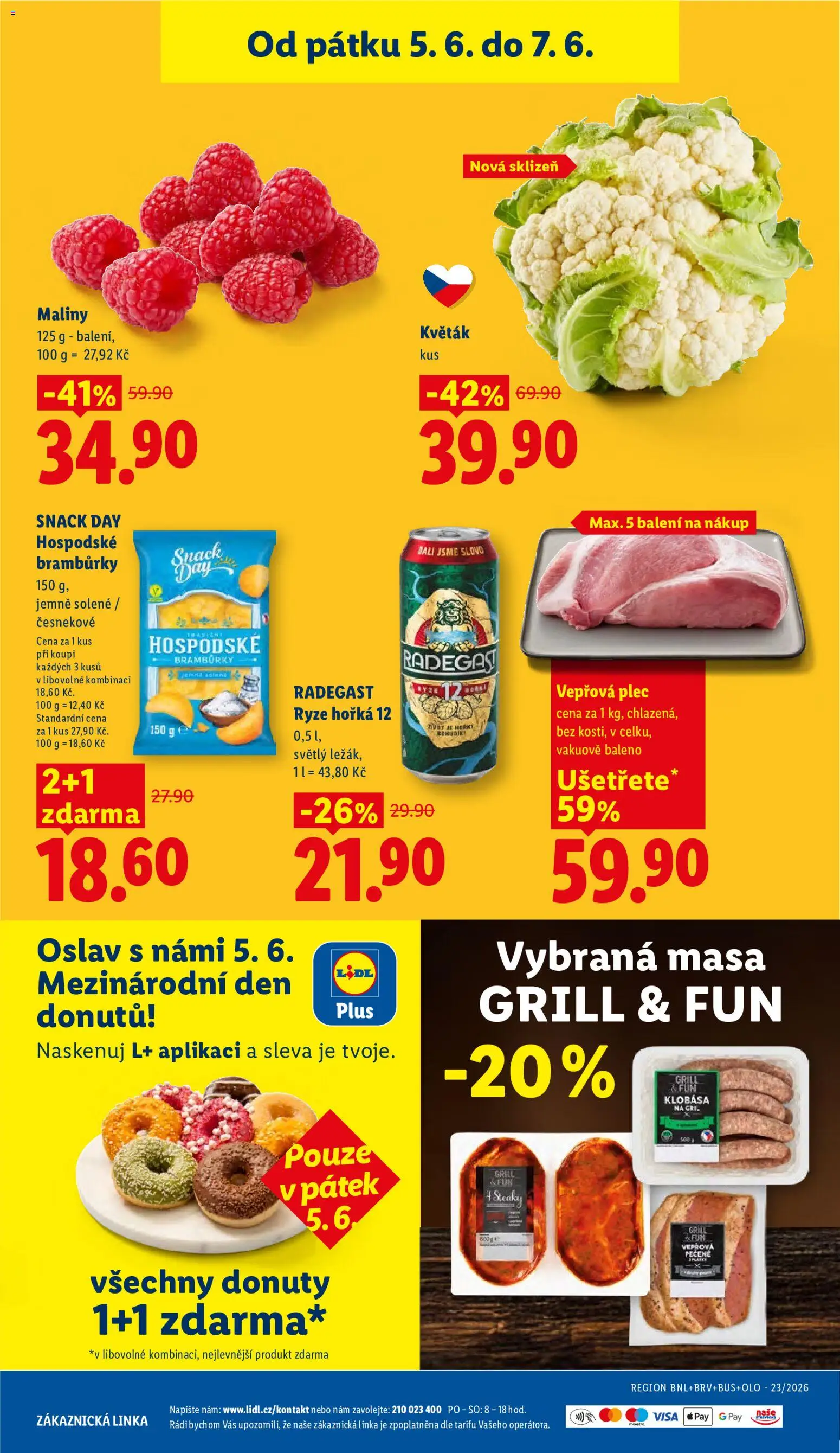 Lidl leták od 04.06.2026 | Strana: 43 | Produkty: Vepřová pečeně, Květák, Maliny, Radegast