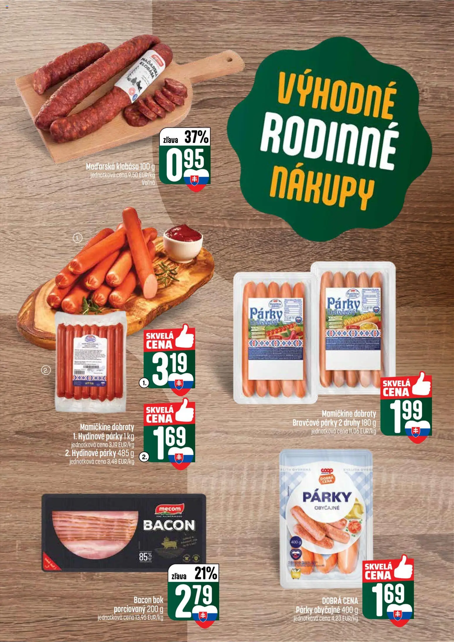 Nové COOP Jednota akcie – leták je platný od 21.05.2026 | Strana: 17 | Produkty: Klobása, Párky