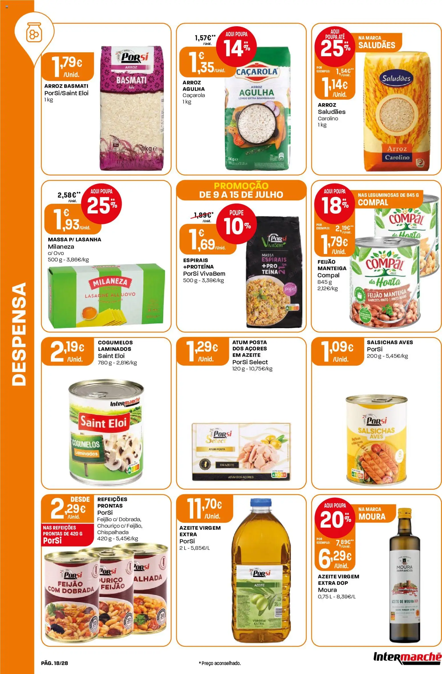 Intermarché Folheto Contact │ válido de 09/07/2026 | Página: 18 | Produtos: Arroz basmati, Lasanha, Chouriço, Arroz