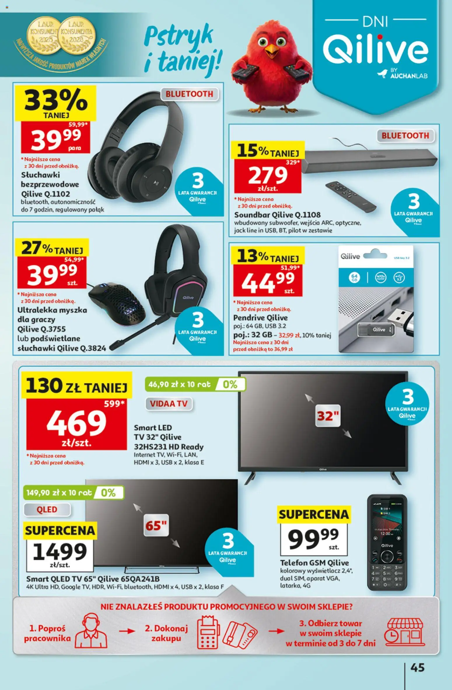 Auchan gazetka - 30 Lat Hipermarket od 27.08.2026 | Strona: 45 | Produkty: USB, Słuchawki bezprzewodowe, Myszka, Soundbar