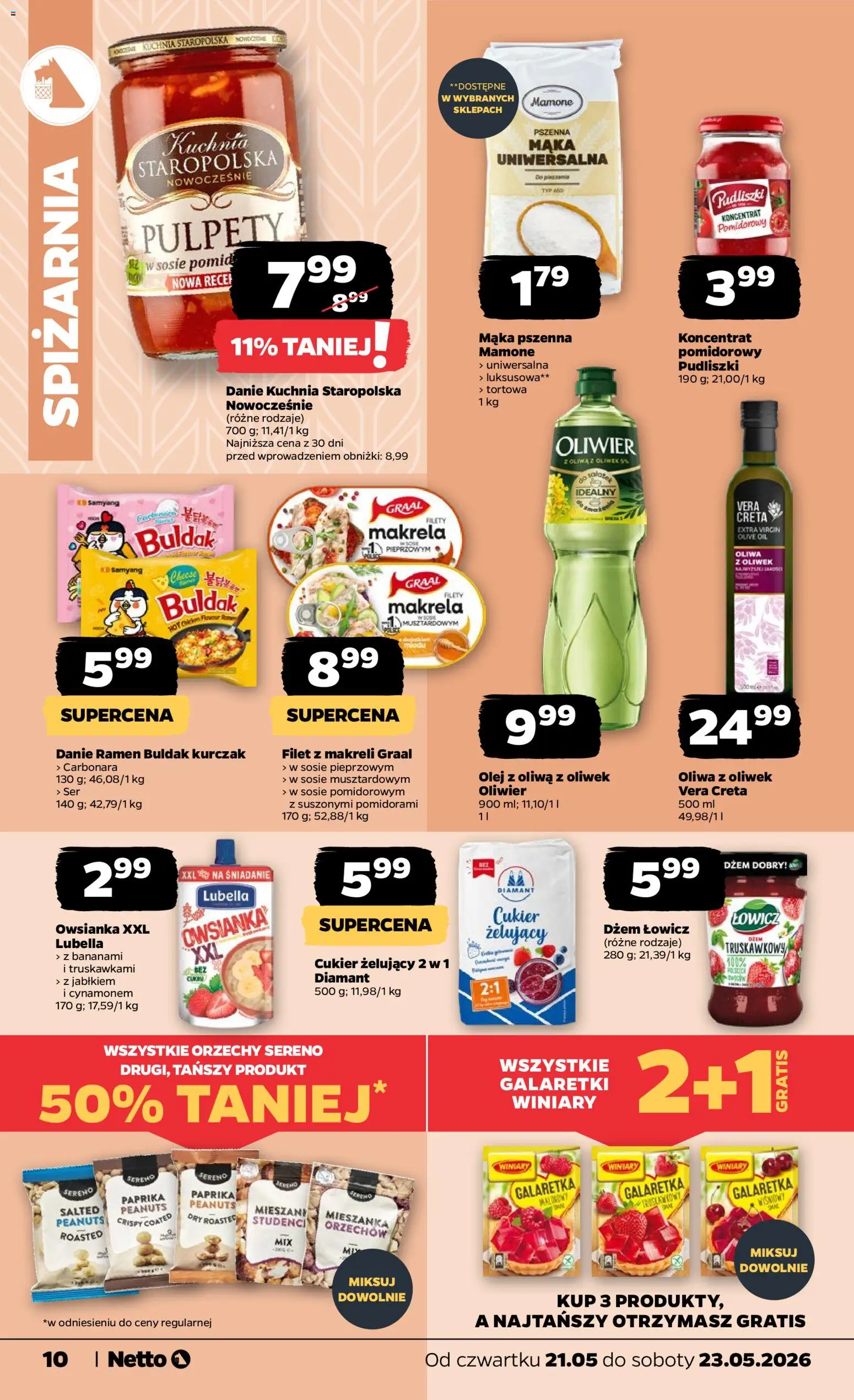 Netto gazetka od czwartku spożywcza od 21.05.2026 | Strona: 10 | Produkty: Oliwa z oliwek, Dżem, Olej, Cukier