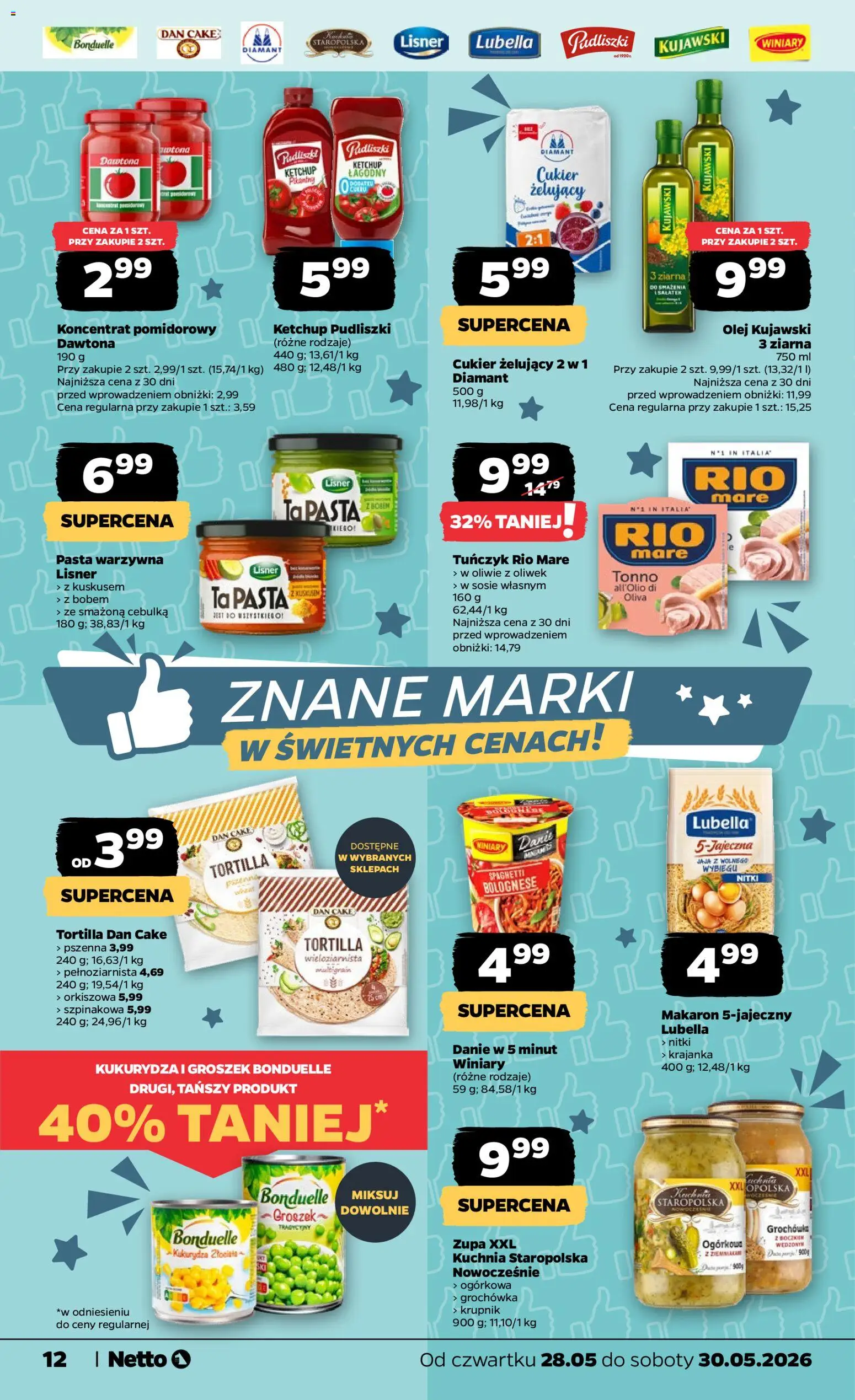 Netto gazetka od czwartku spożywcza od 28.05.2026 | Strona: 12 | Produkty: Kukurydza, Tuńczyk, Cukier żelujący, Cukier