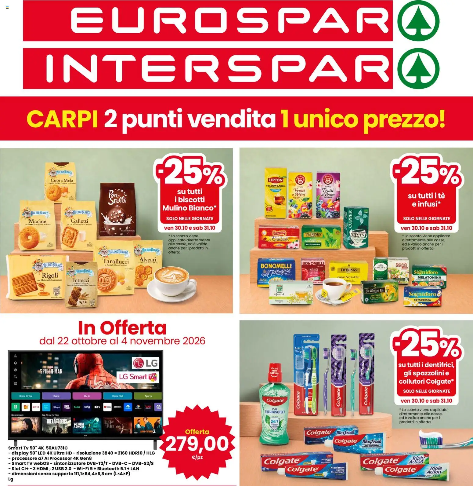 Volantino Interspar del 22/10/2026 | Pagina: 1 | Prodotti: smart TV, TV, Arancia, USB