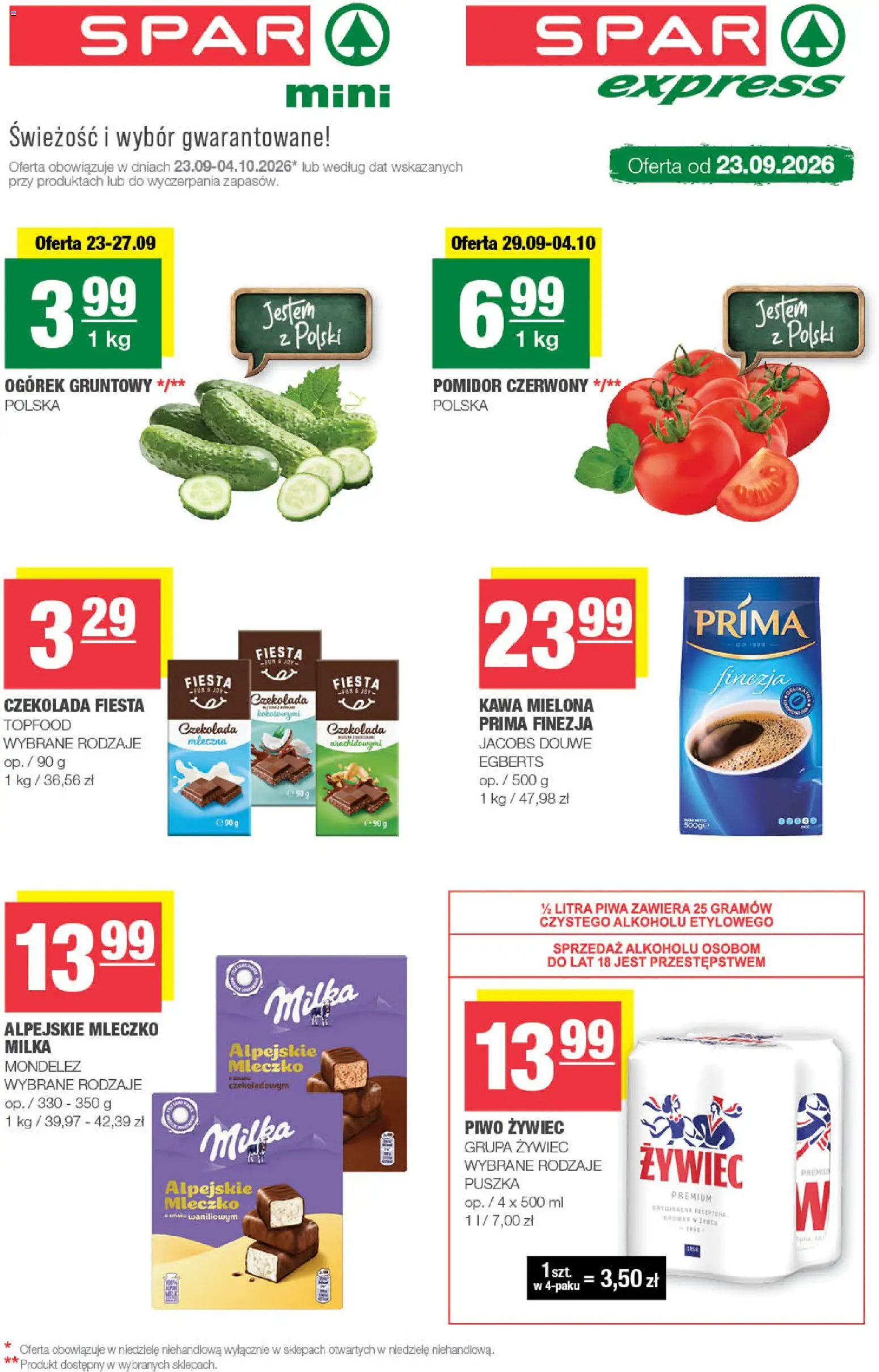 Spar gazetka - Mini od 23.09.2026 | Strona: 1 | Produkty: Pomidor, Kawa, Piwo, Kawa mielona