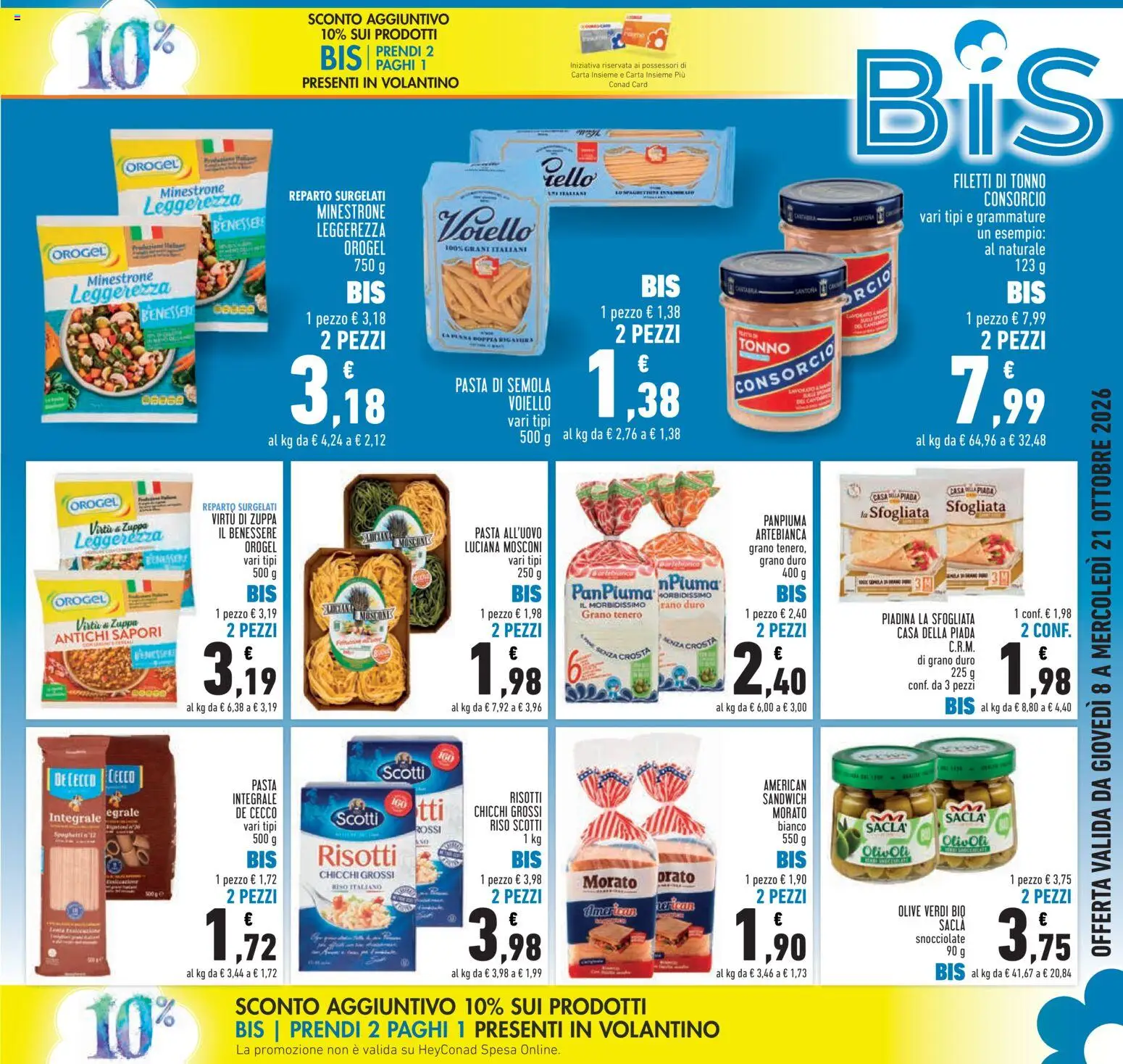 Volantino Conad del 08/10/2026 | Pagina: 3 | Prodotti: Minestrone, Riso, De Cecco, Tonno