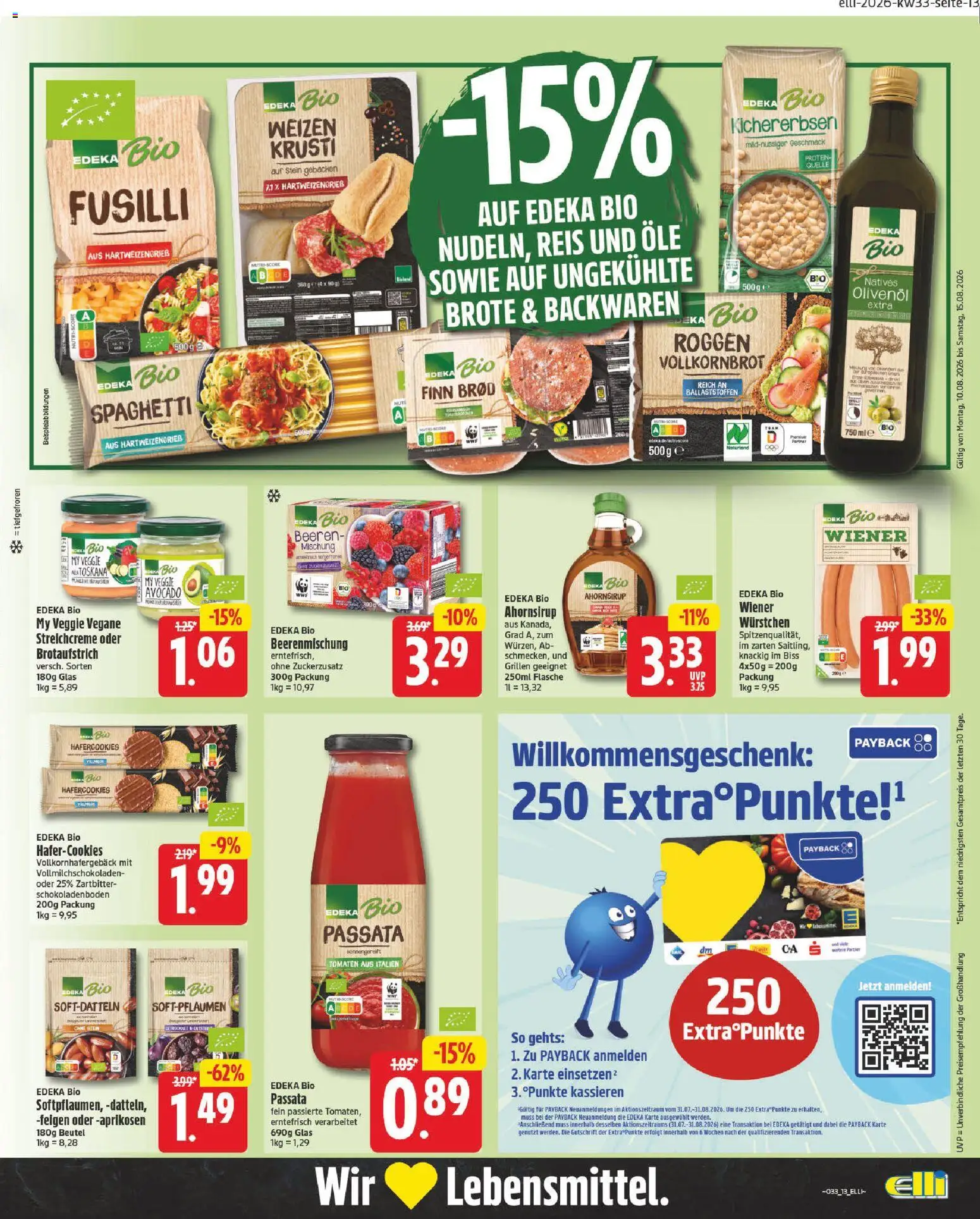 Elli Markt Prospekt Gütersloh – gültig ab 10.08.2026 | Seite: 13 | Produkte: Spaghetti, Vollkornbrot, Olivenol, Tomaten