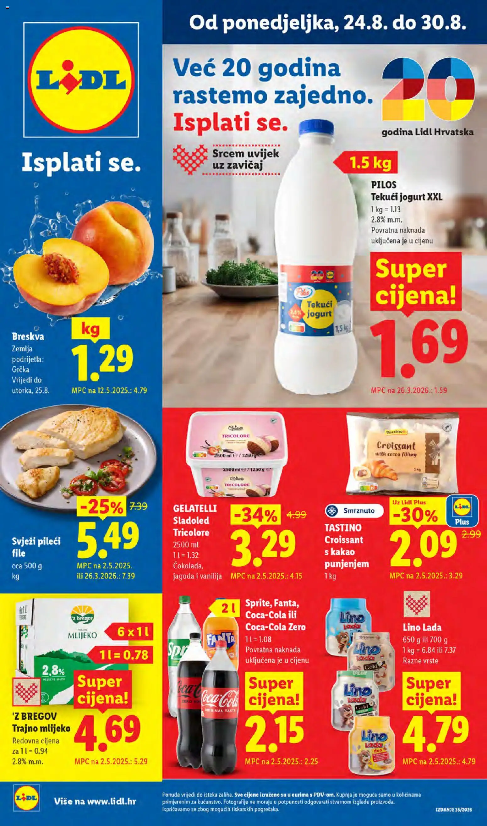 Lidl katalog | vrijedi od 24.08.2026 | Stranica: 1 | Proizvodi: Fanta, Mlijeko, Sladoled, Breskva