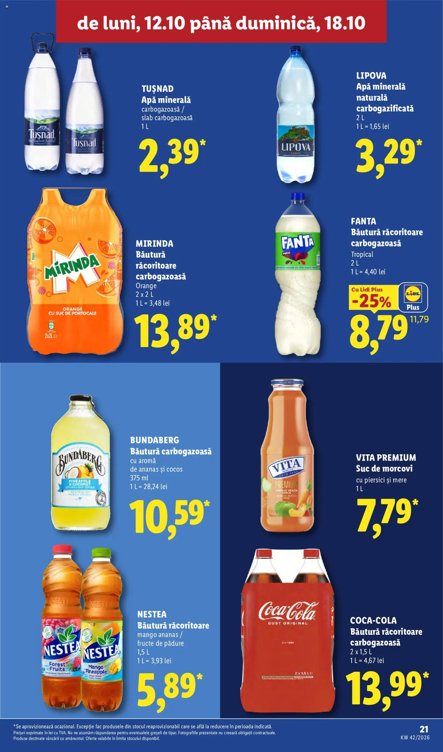 Noul catalog Lidl – valabil de la 12.10.2026 | Pagină: 21 | Produse: Vită, Apa minerala carbogazoasa, Apa minerala, Fanta