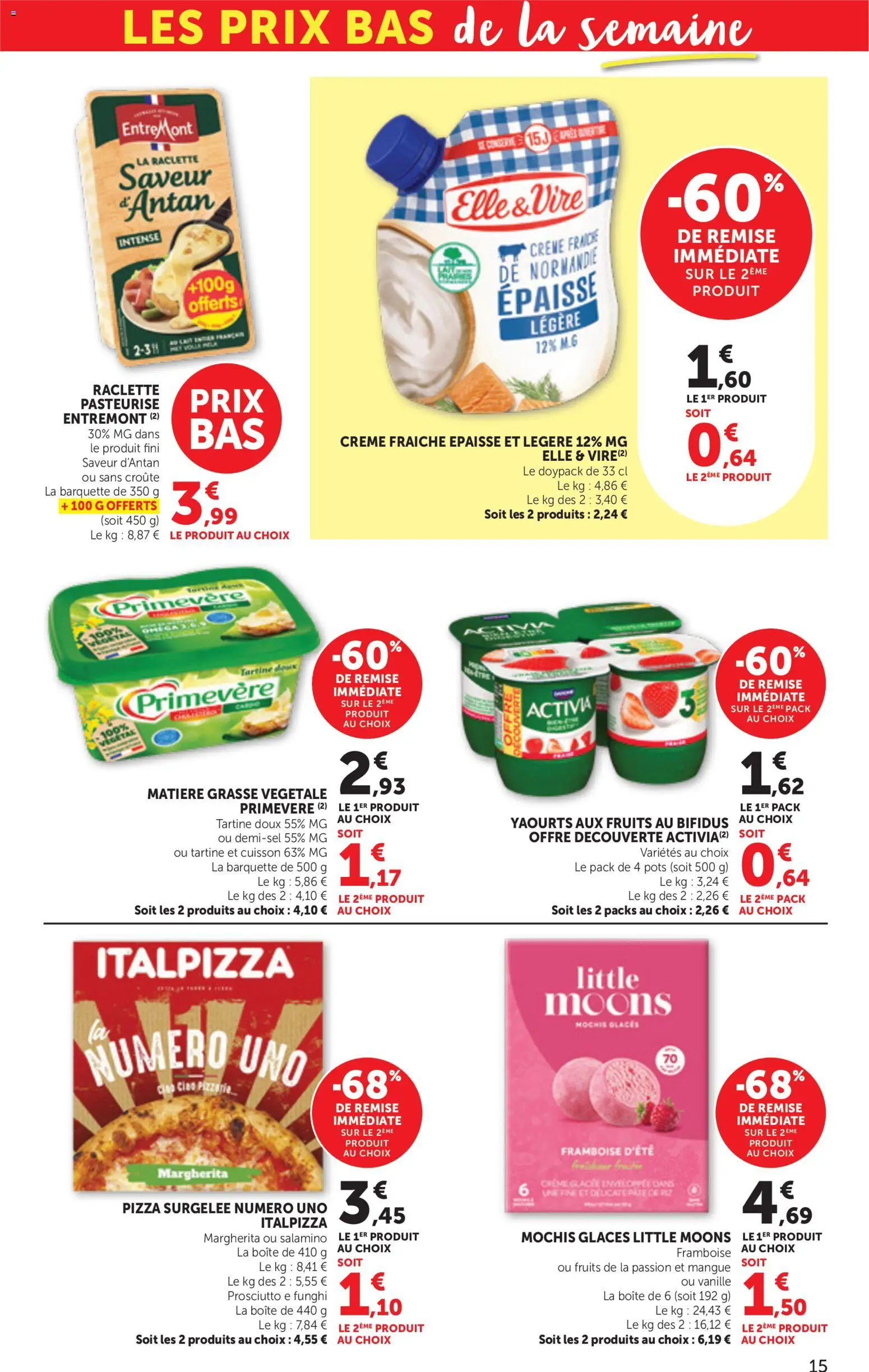 {H1} | Page: 15 | Produits: Pizza surgelée, Raclette, Crème fraiche, Crème