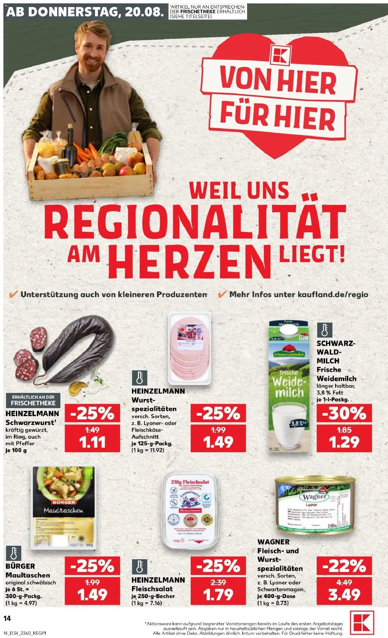 Prospekt Kaufland ab 20.08.2026 » Angebote Online zum Blättern | Seite: 14 | Produkte: Milch, Spezialitäten, Pfeffer, Fleisch